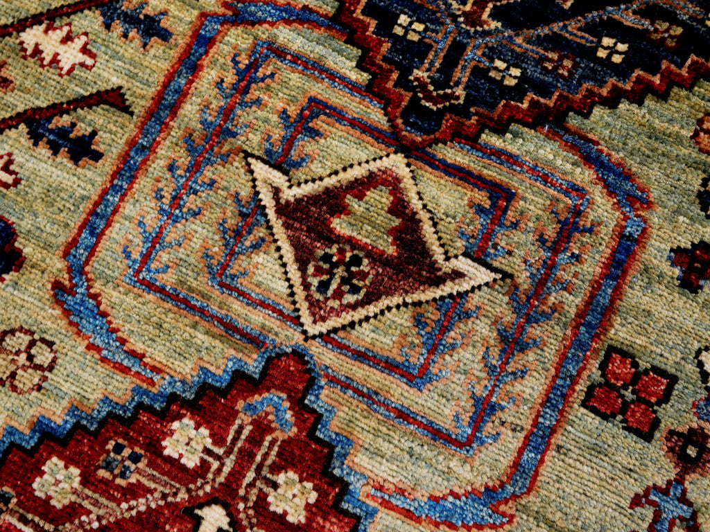 5x7 Ft Green Heriz Rug - Handmade Afghan Rug - Persian Design