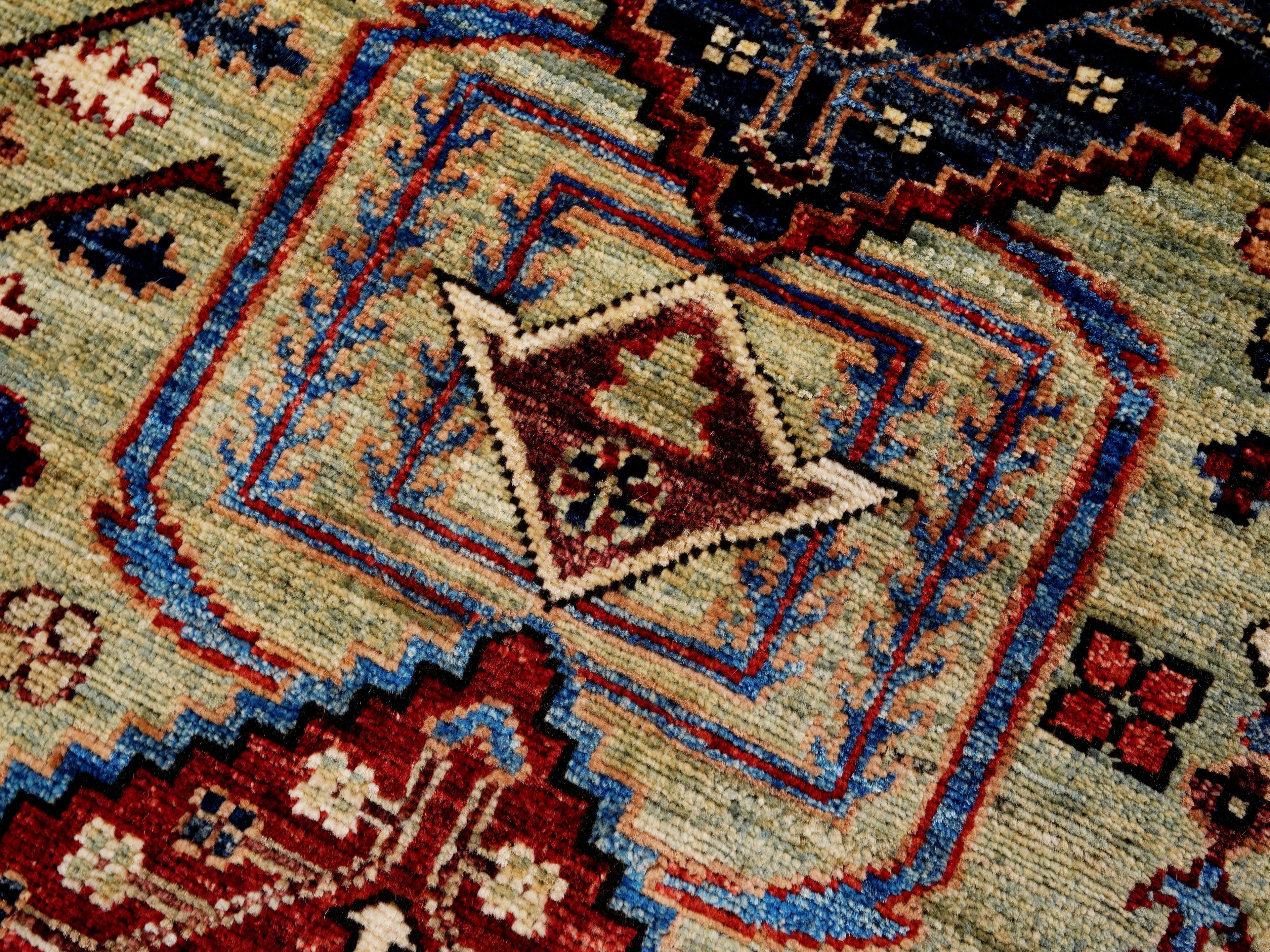 5x7 Ft Green Heriz Rug - Handmade Afghan Rug - Persian Design