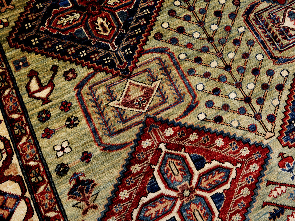 5x7 Ft Green Heriz Rug - Handmade Afghan Rug - Persian Design