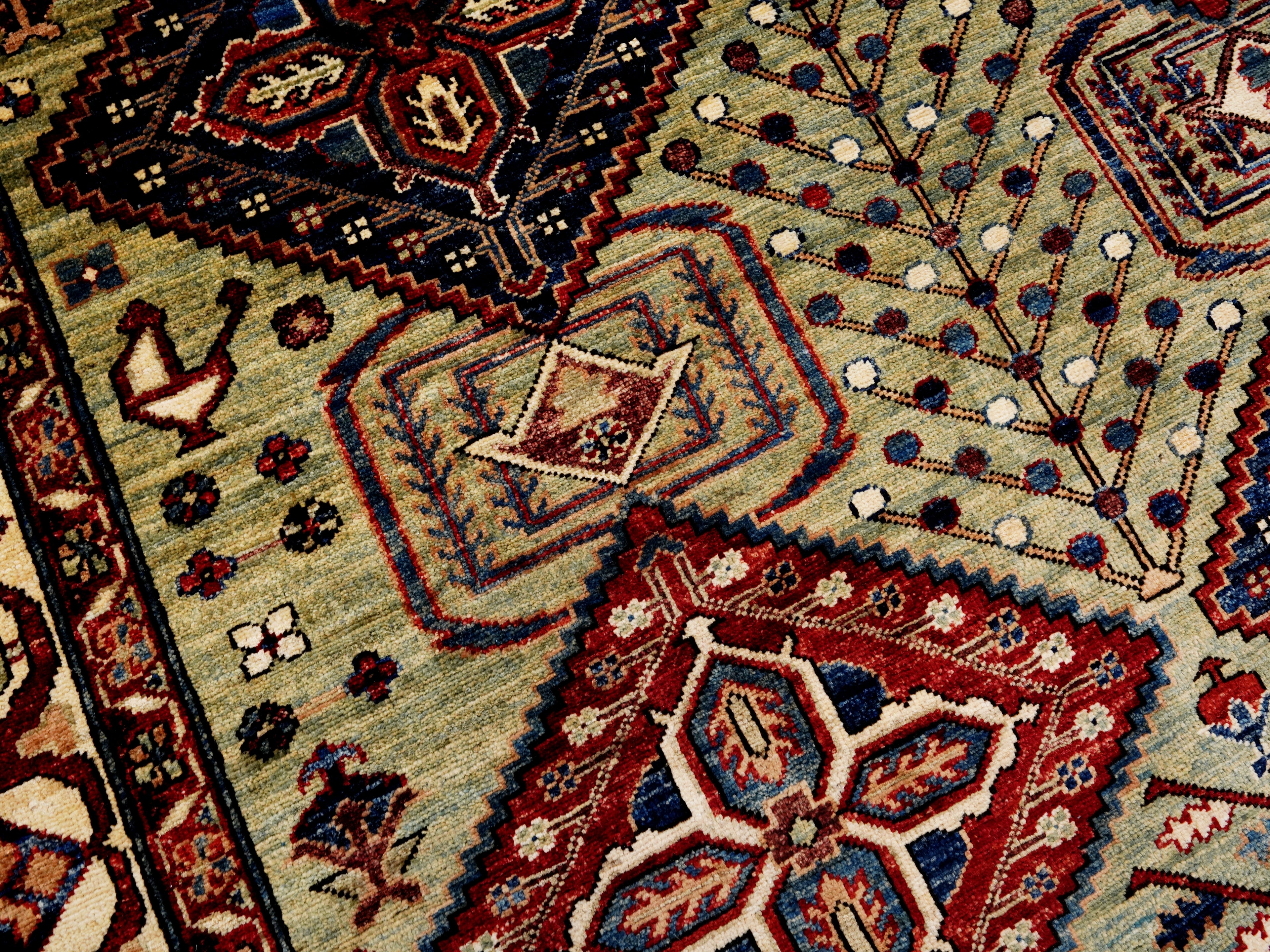 5x7 Ft Green Heriz Rug - Handmade Afghan Rug - Persian Design