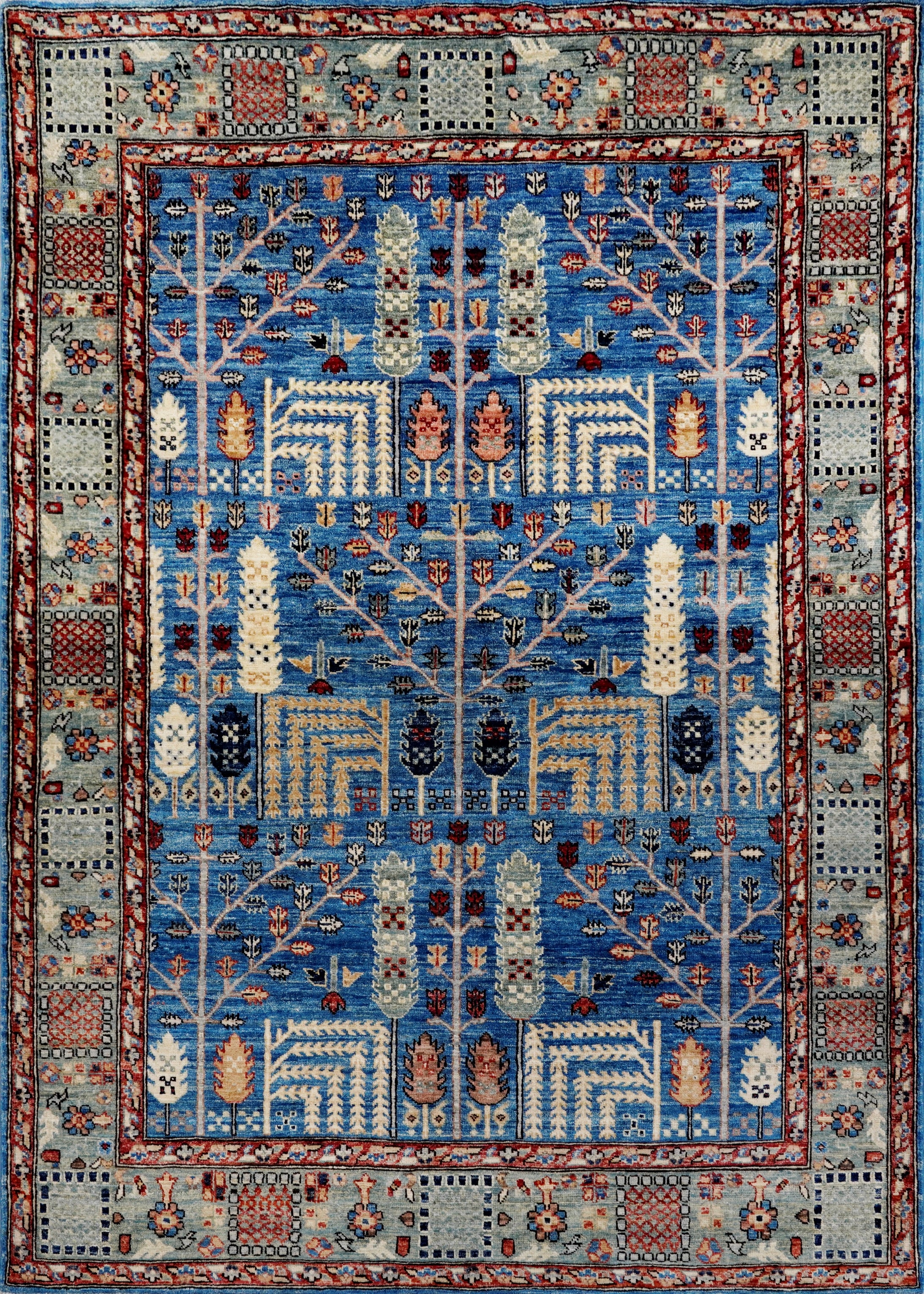 5x7 Ft Blue Serapi Rug - Ghazni Wool Oriental Rug - Floral Design