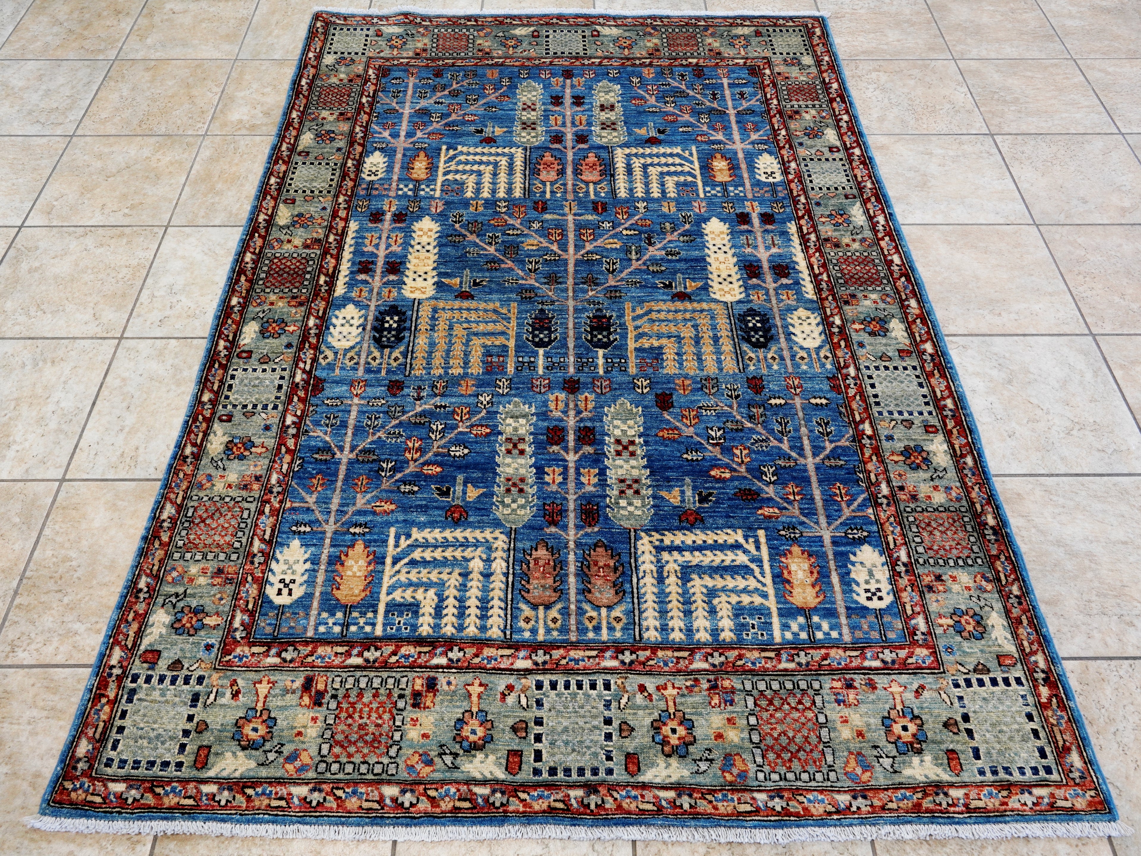 5x7 Ft Blue Serapi Rug - Ghazni Wool Oriental Rug - Floral Design
