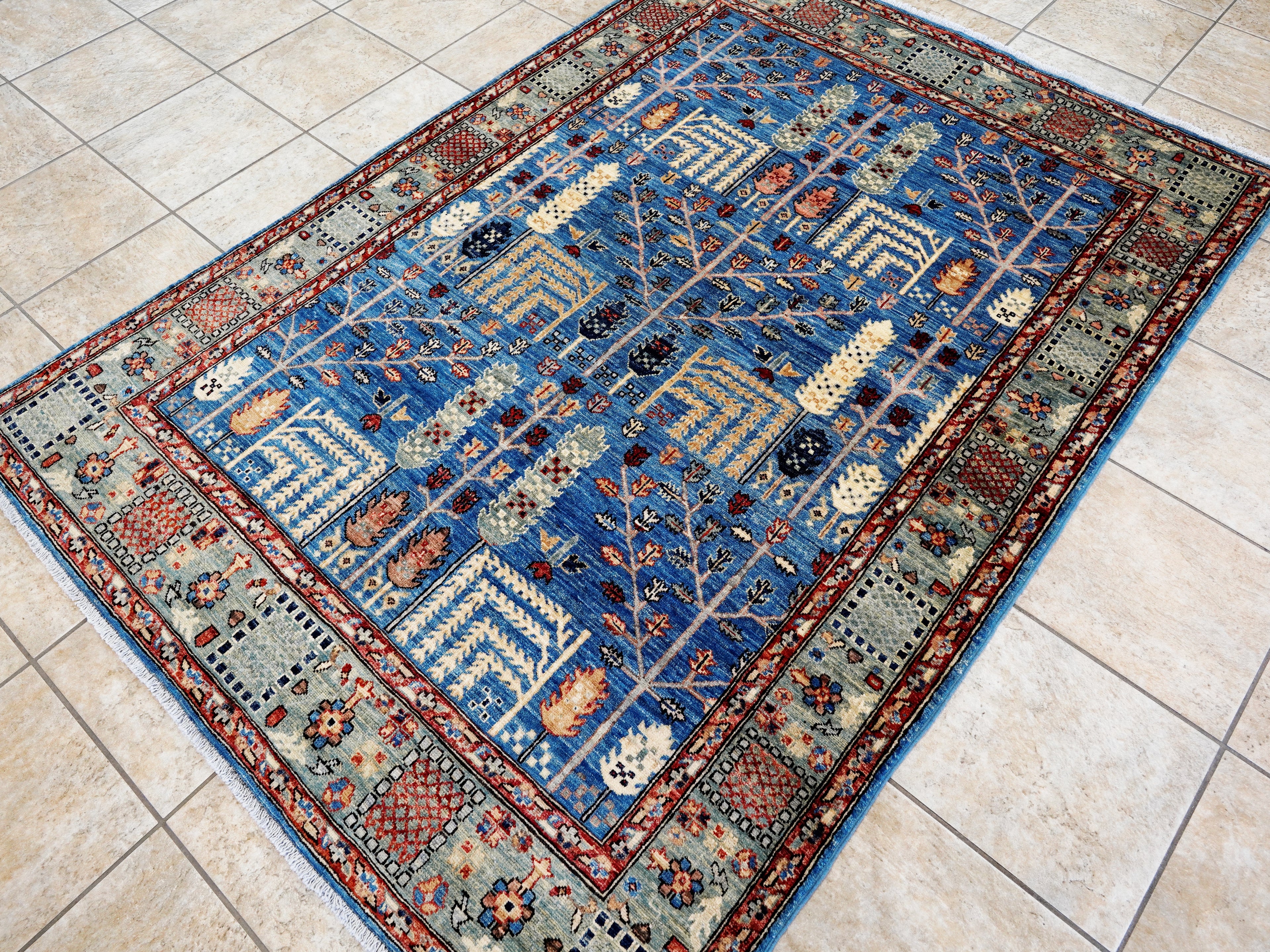 5x7 Ft Blue Serapi Rug - Ghazni Wool Oriental Rug - Floral Design