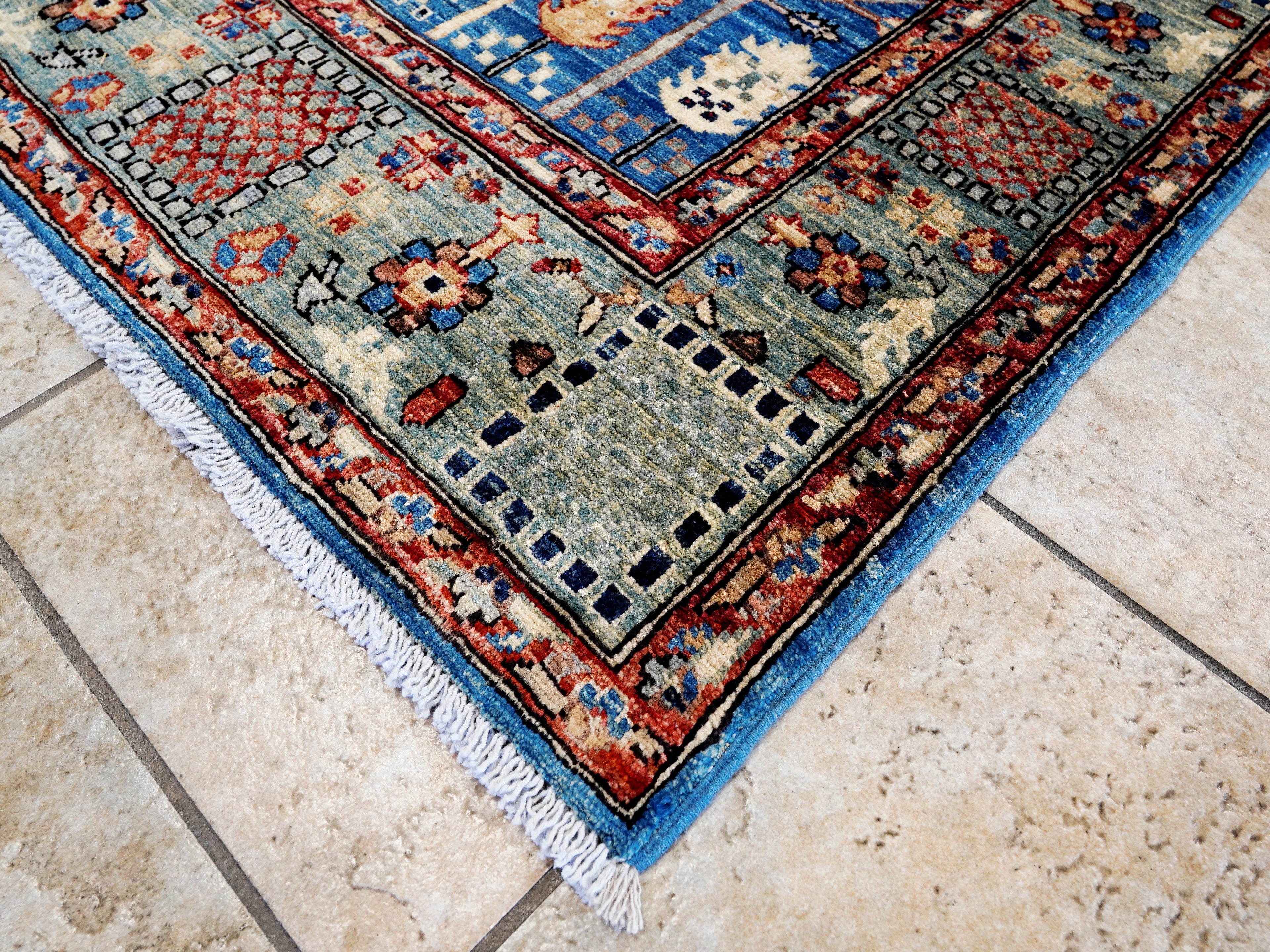 5x7 Ft Blue Serapi Rug - Ghazni Wool Oriental Rug - Floral Design