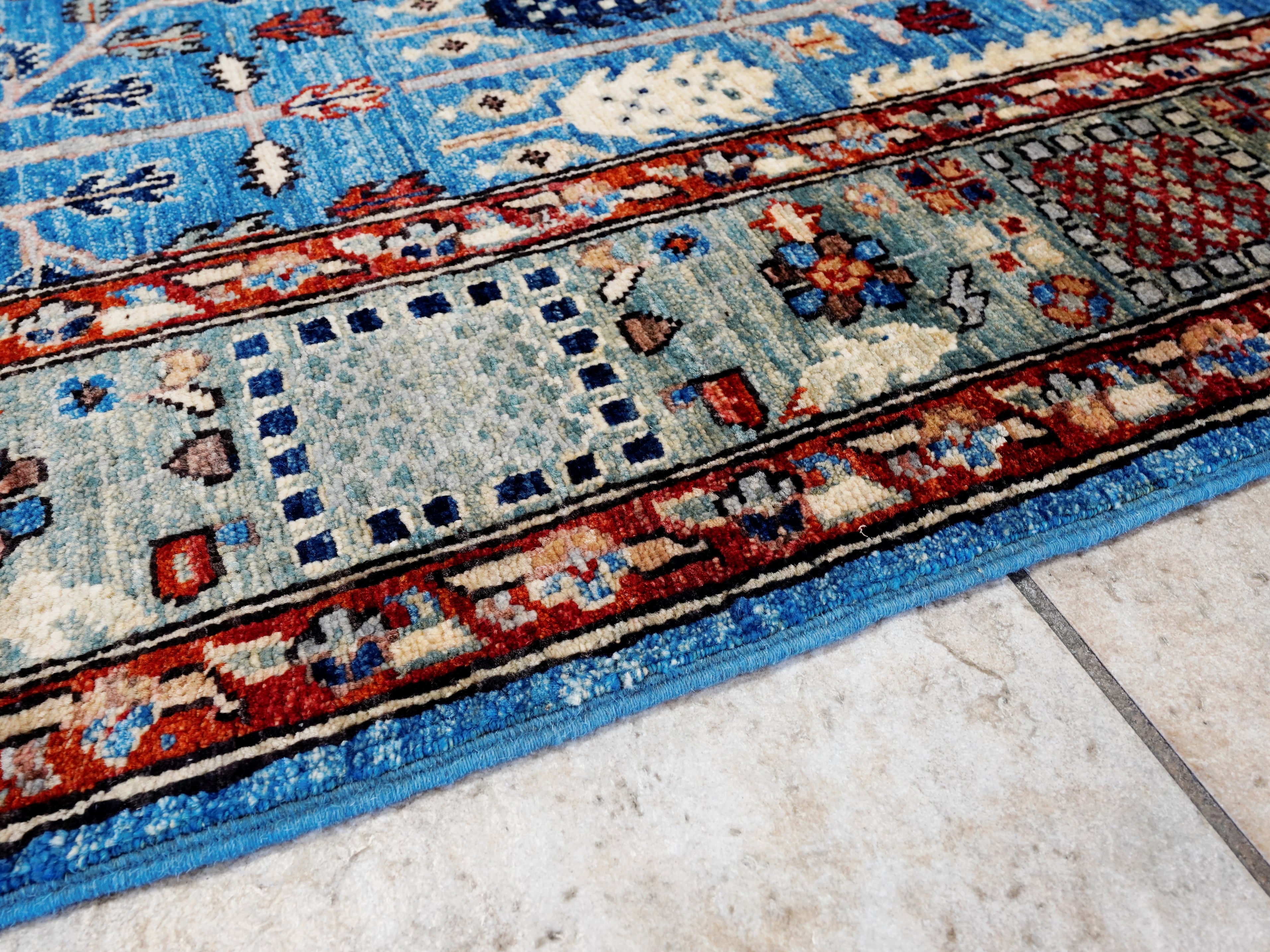 5x7 Ft Blue Serapi Rug - Ghazni Wool Oriental Rug - Floral Design
