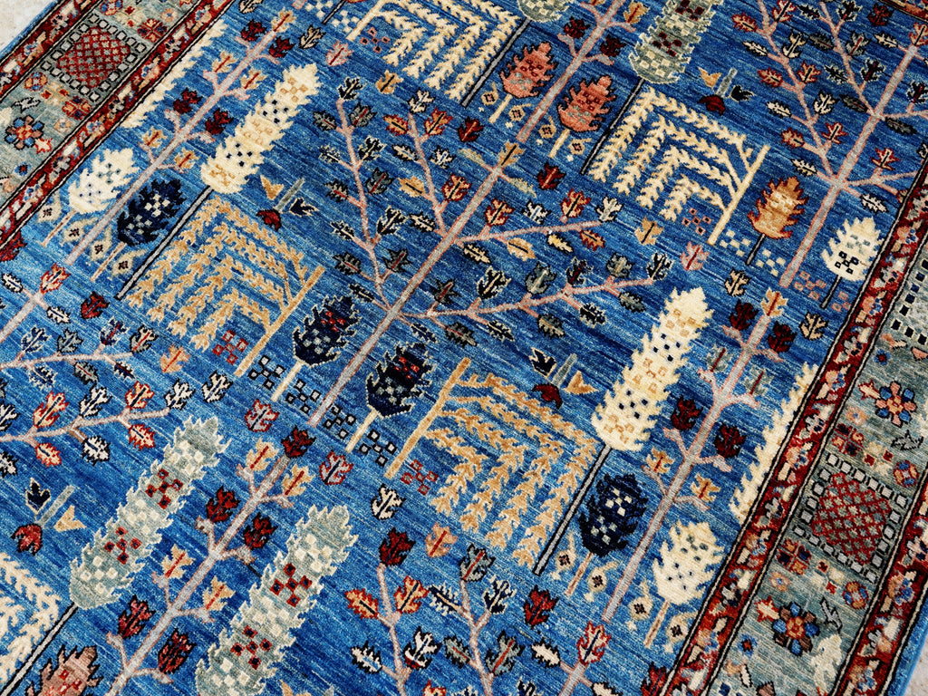 5x7 Ft Blue Serapi Rug - Ghazni Wool Oriental Rug - Floral Design