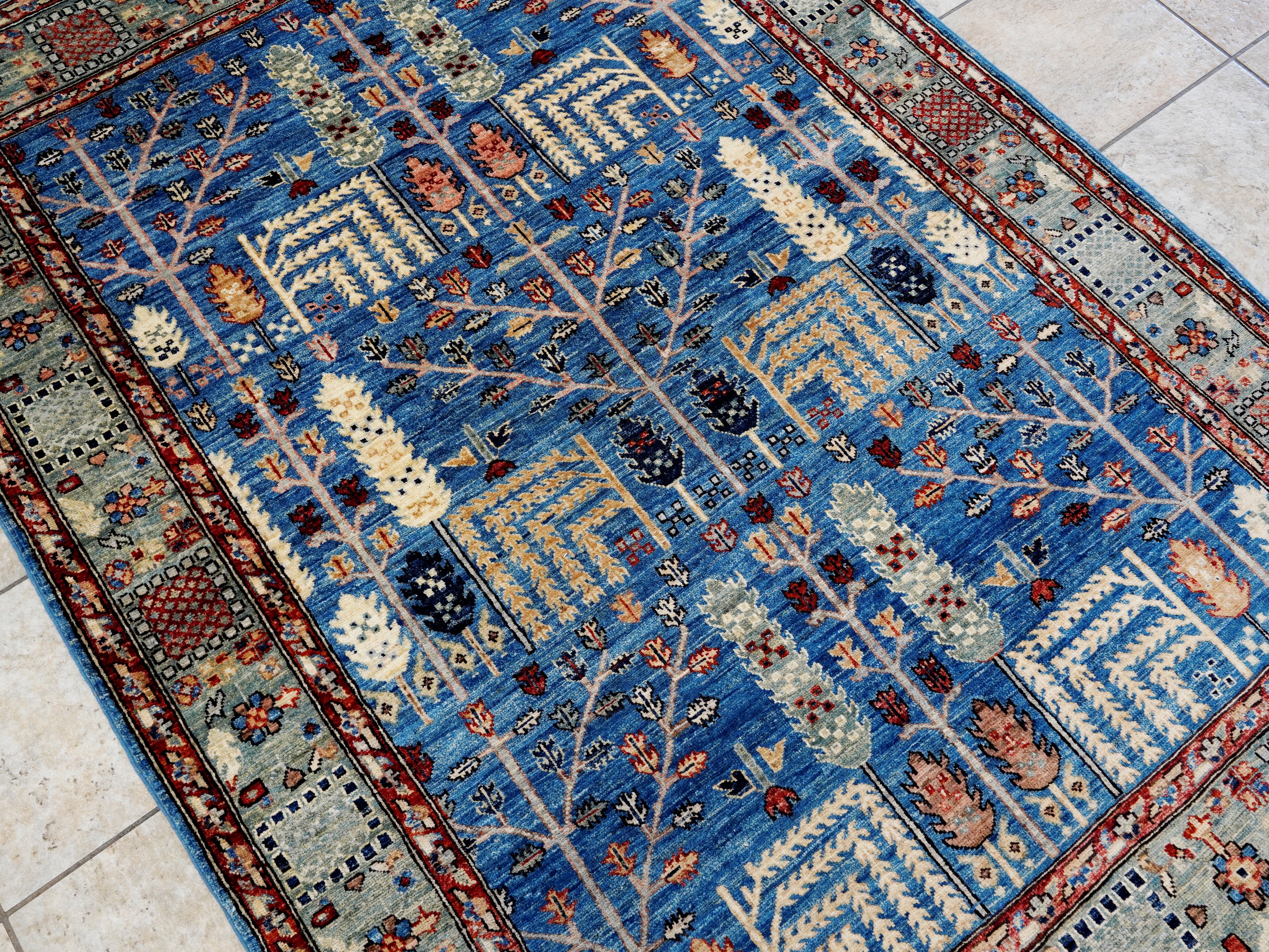 5x7 Ft Blue Serapi Rug - Ghazni Wool Oriental Rug - Floral Design