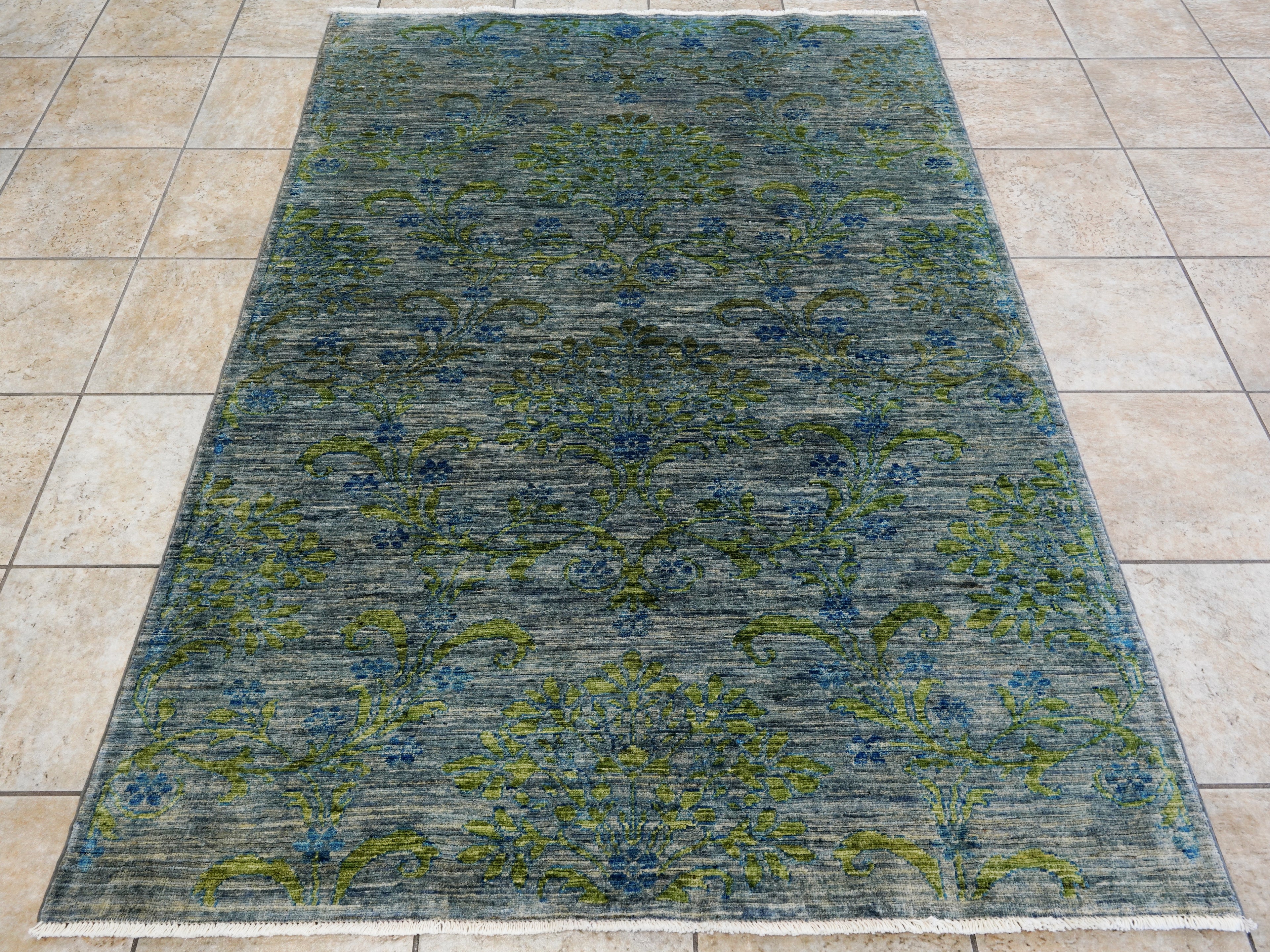 5x7 Ft Gray Green Gabbeh Rug - Area Wool Rug - Floral Design