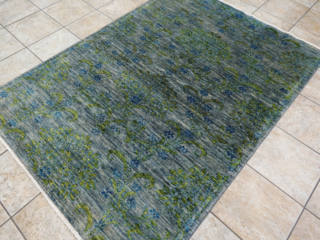5x7 Ft Gray Green Gabbeh Rug - Area Wool Rug - Floral Design