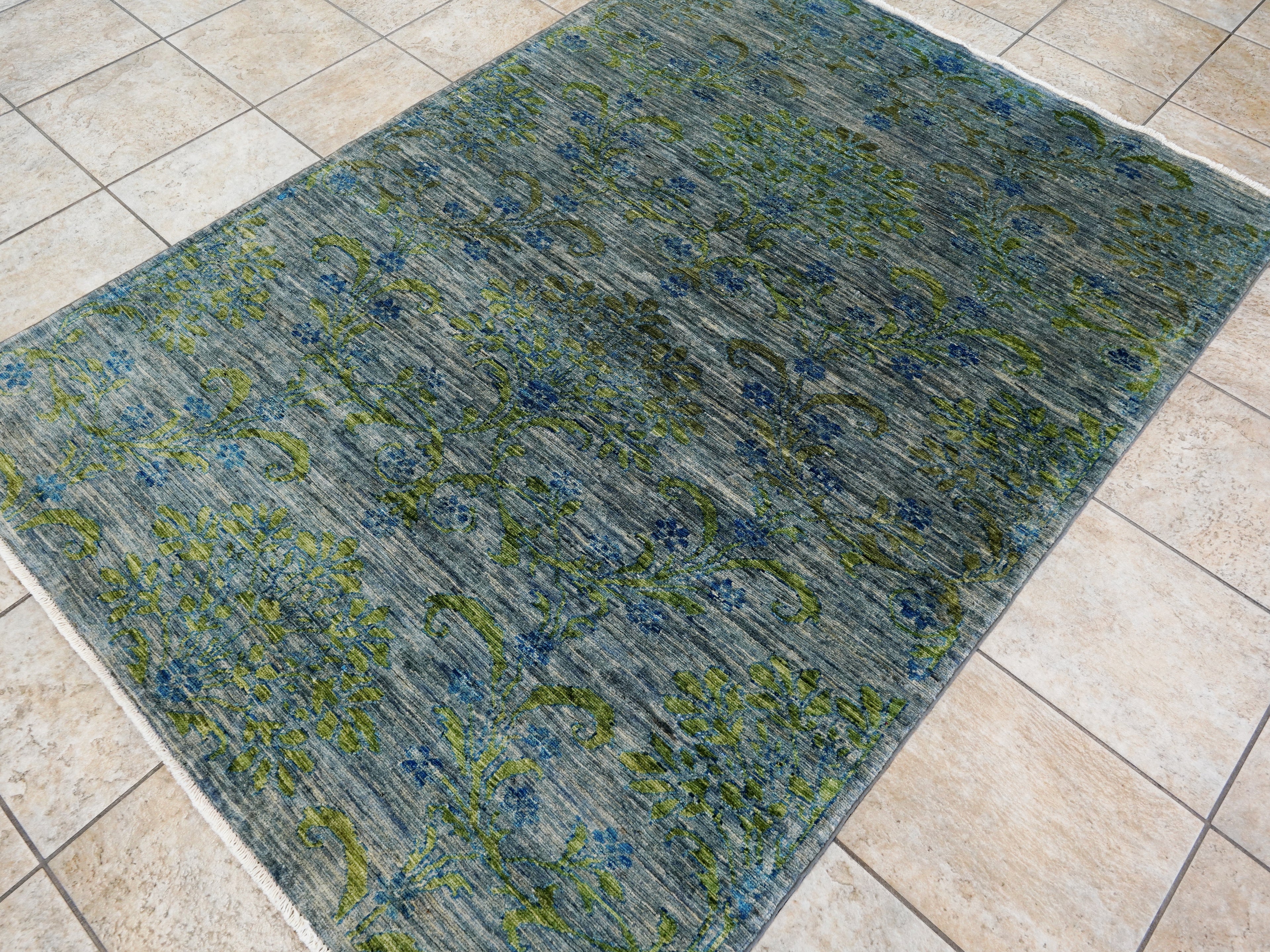 5x7 Ft Gray Green Gabbeh Rug - Area Wool Rug - Floral Design