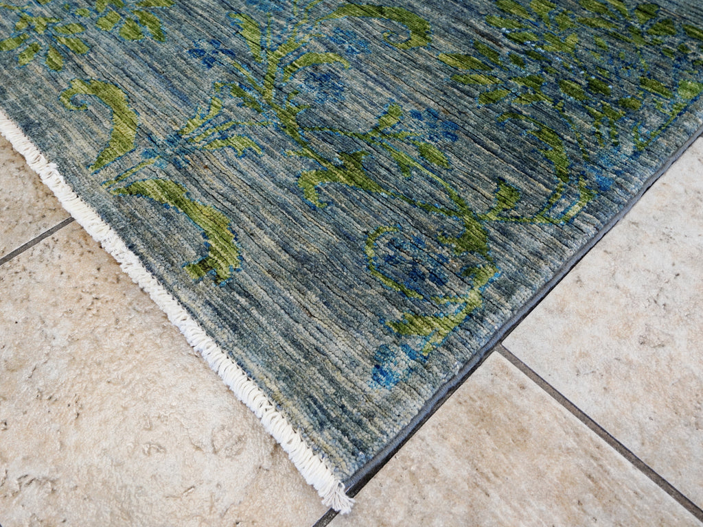 5x7 Ft Gray Green Gabbeh Rug - Area Wool Rug - Floral Design