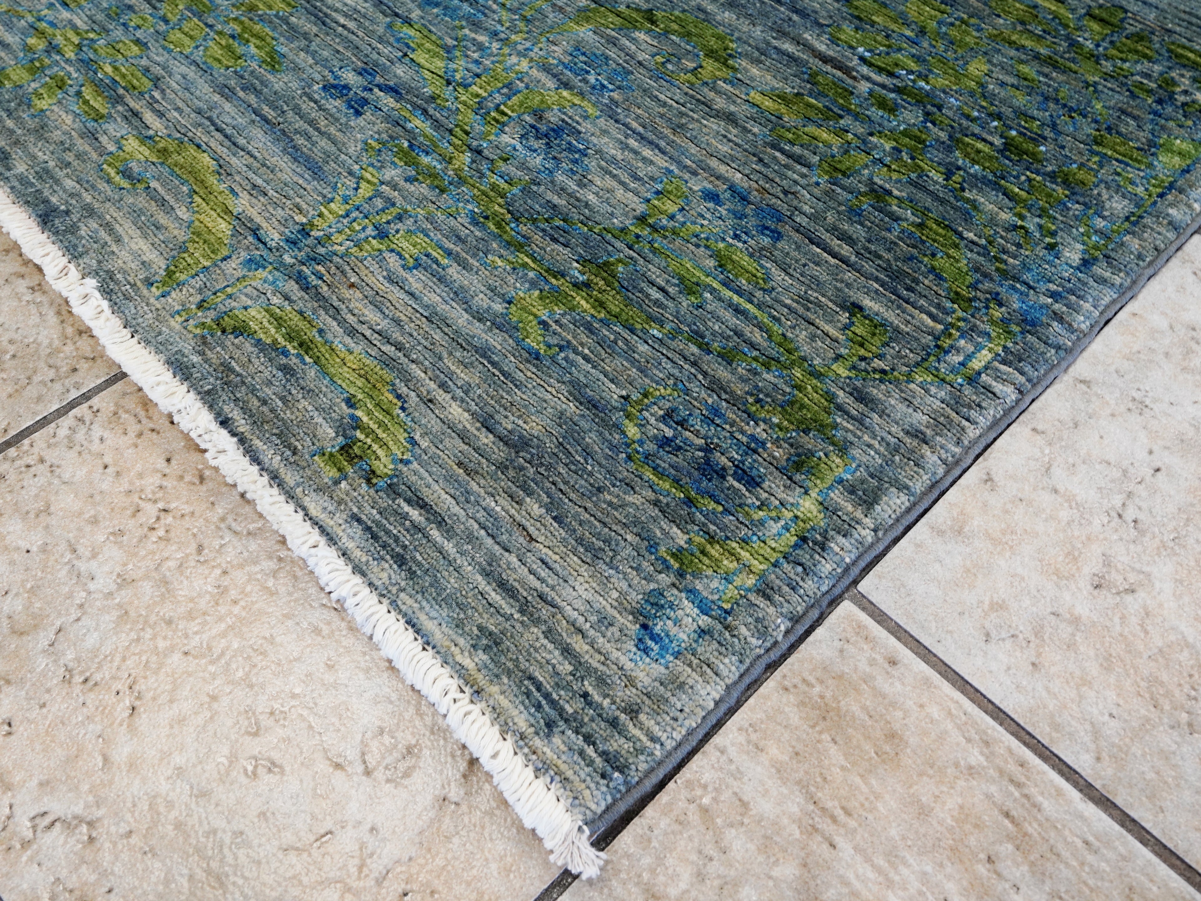 5x7 Ft Gray Green Gabbeh Rug - Area Wool Rug - Floral Design
