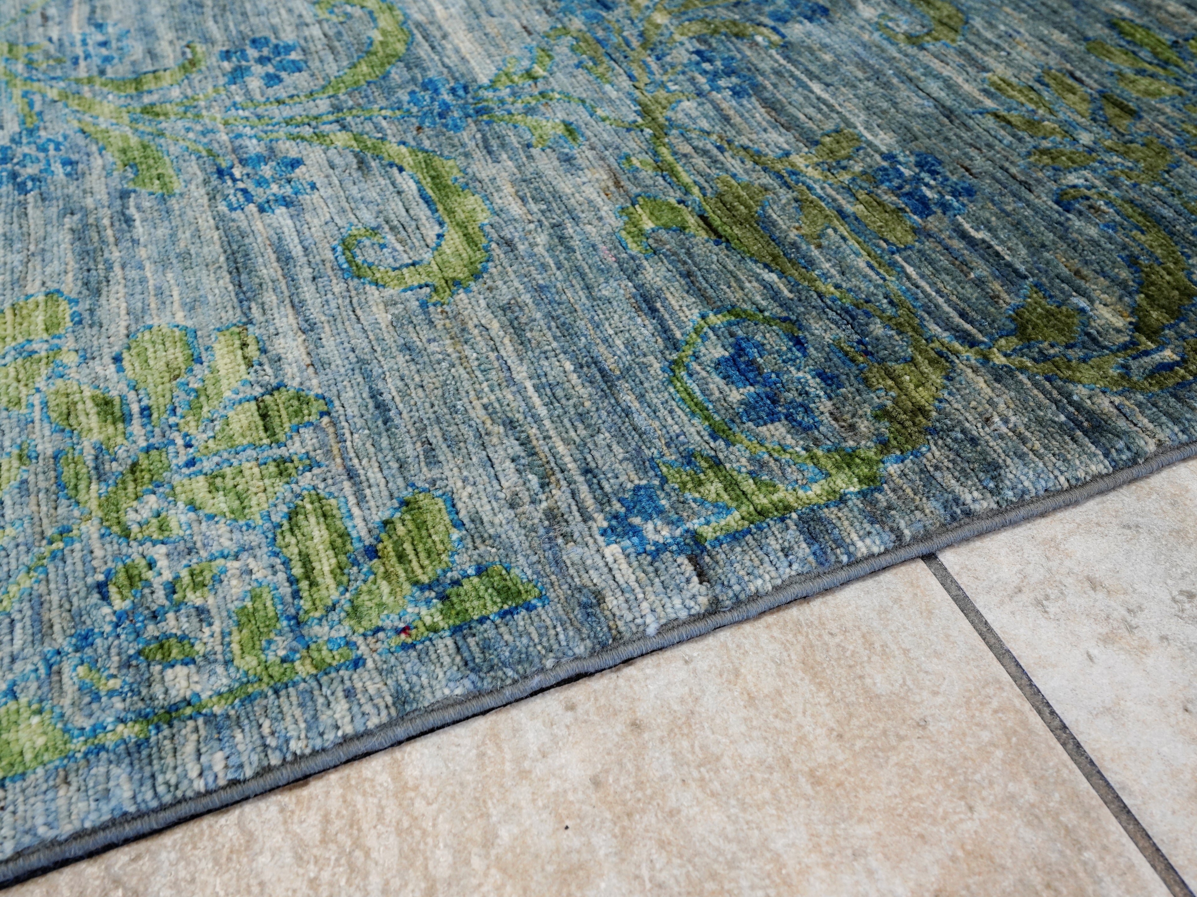 5x7 Ft Gray Green Gabbeh Rug - Area Wool Rug - Floral Design