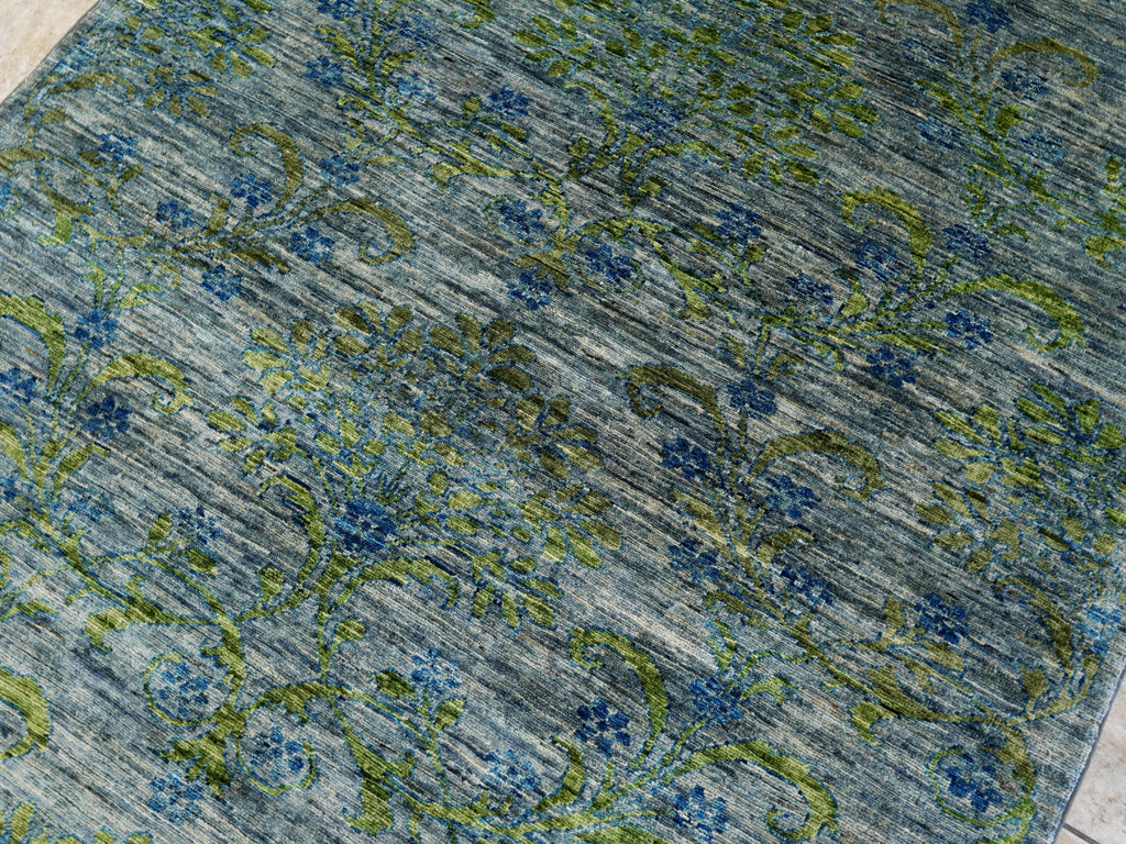 5x7 Ft Gray Green Gabbeh Rug - Area Wool Rug - Floral Design