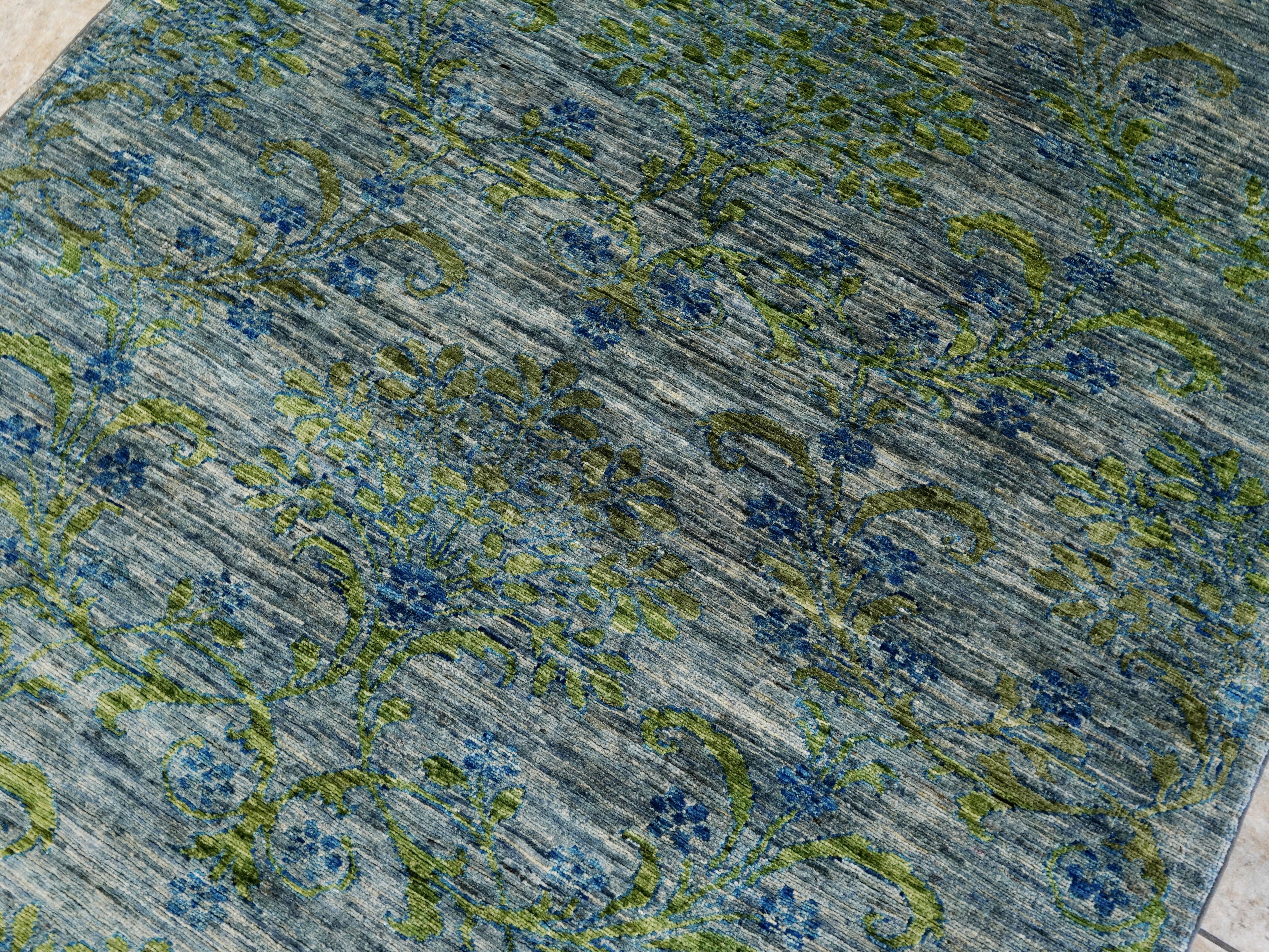 5x7 Ft Gray Green Gabbeh Rug - Area Wool Rug - Floral Design