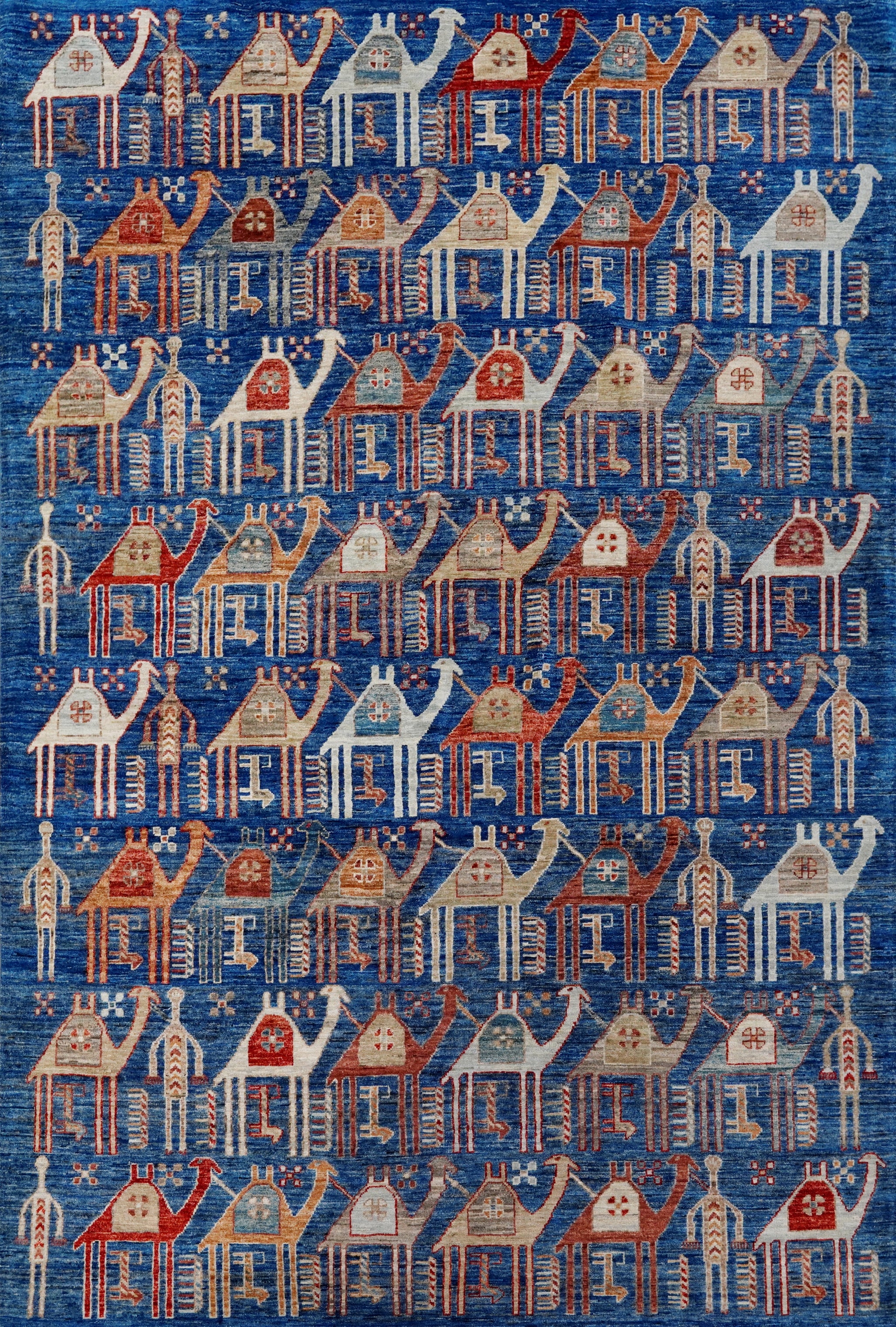 6x9 Ft Blue Camel Rug - Handmade Area Rug - Animal Design