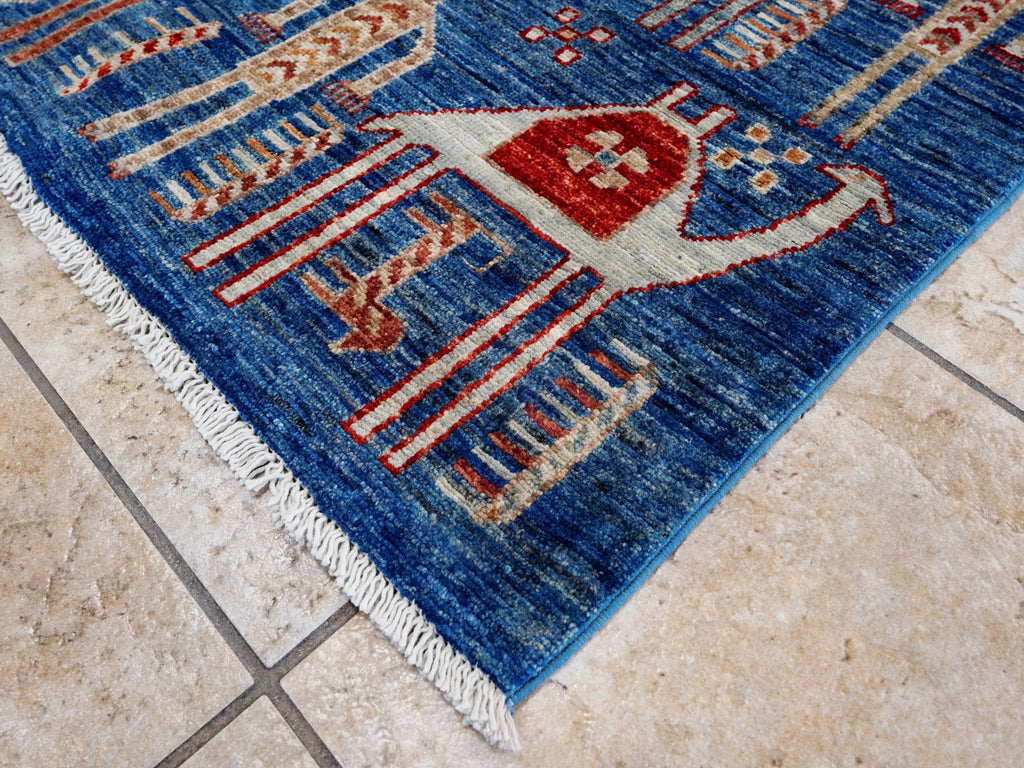 6x9 Ft Blue Camel Rug - Handmade Area Rug - Animal Design