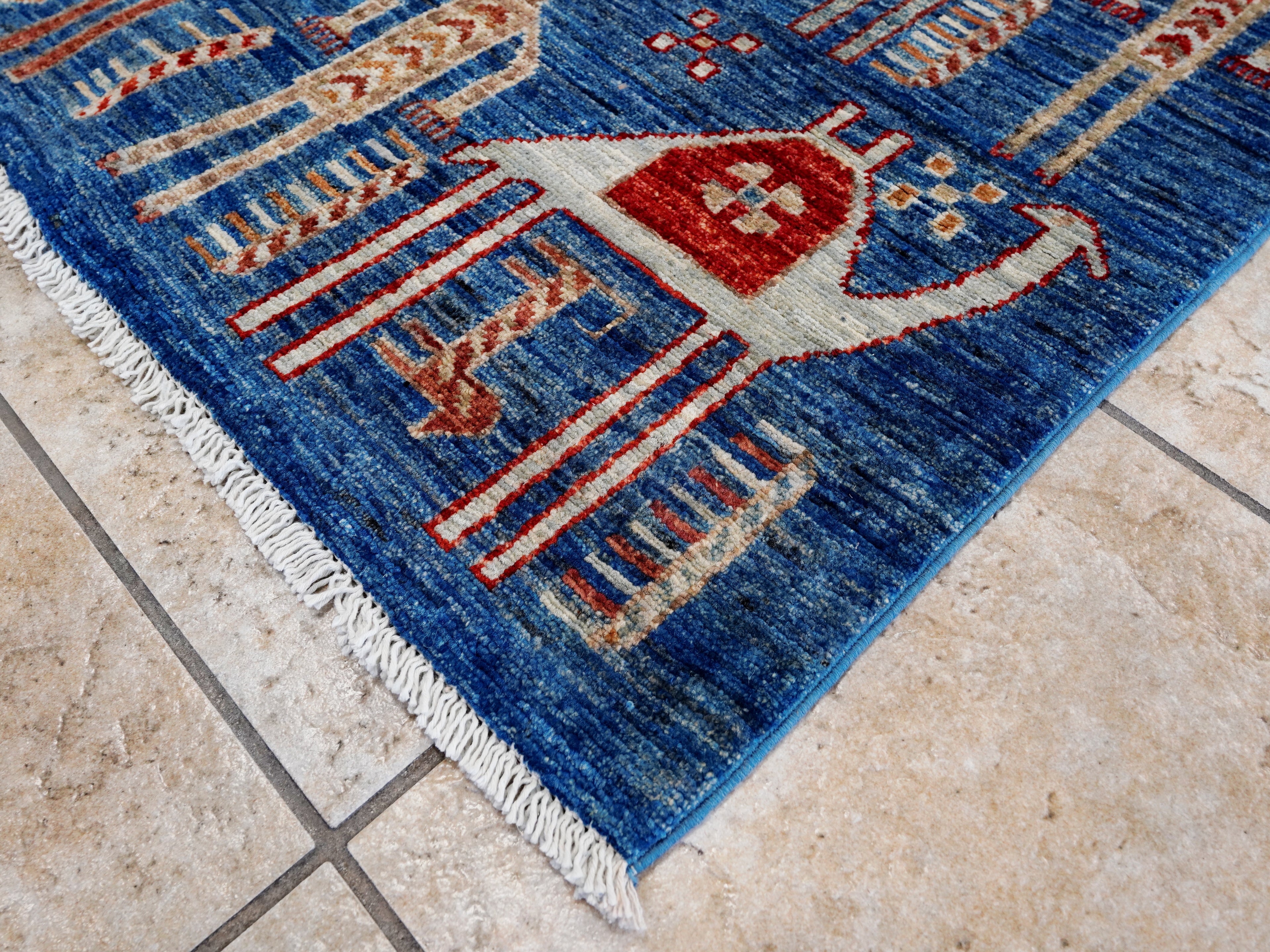 6x9 Ft Blue Camel Rug - Handmade Area Rug - Animal Design