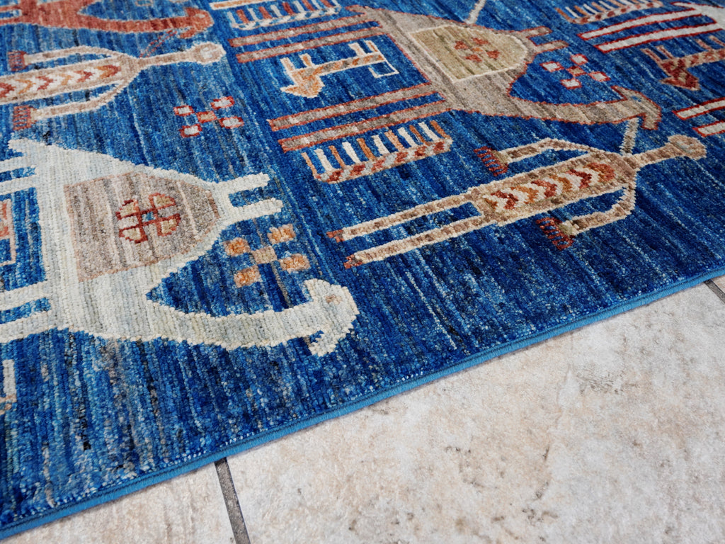 6x9 Ft Blue Camel Rug - Handmade Area Rug - Animal Design