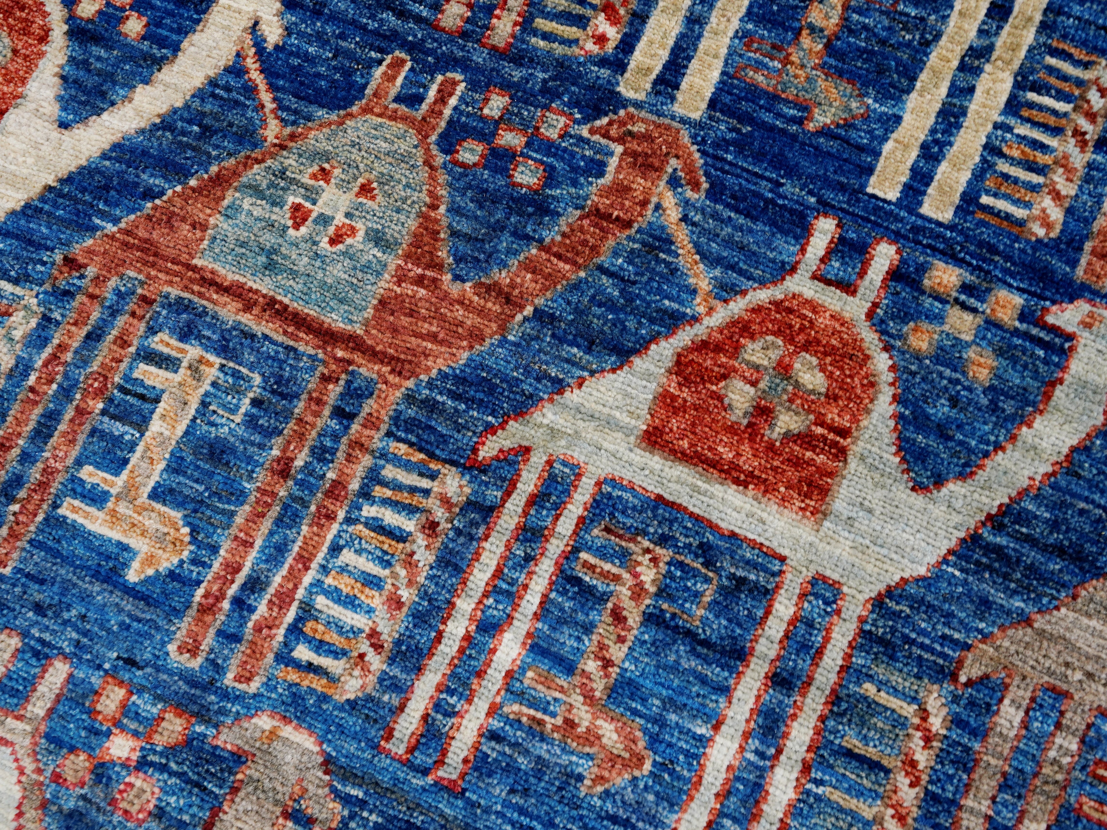 6x9 Ft Blue Camel Rug - Handmade Area Rug - Animal Design