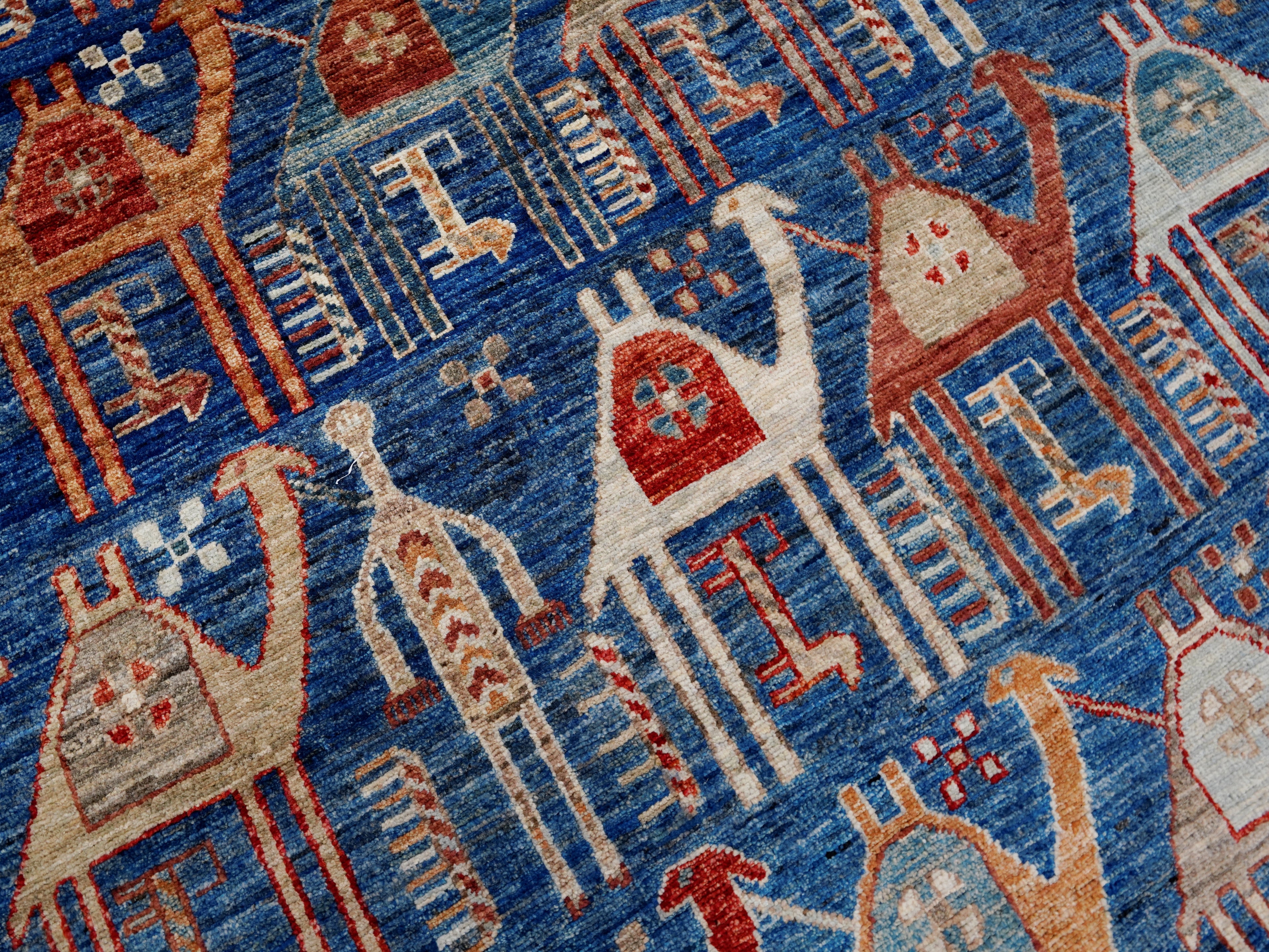 6x9 Ft Blue Camel Rug - Handmade Area Rug - Animal Design