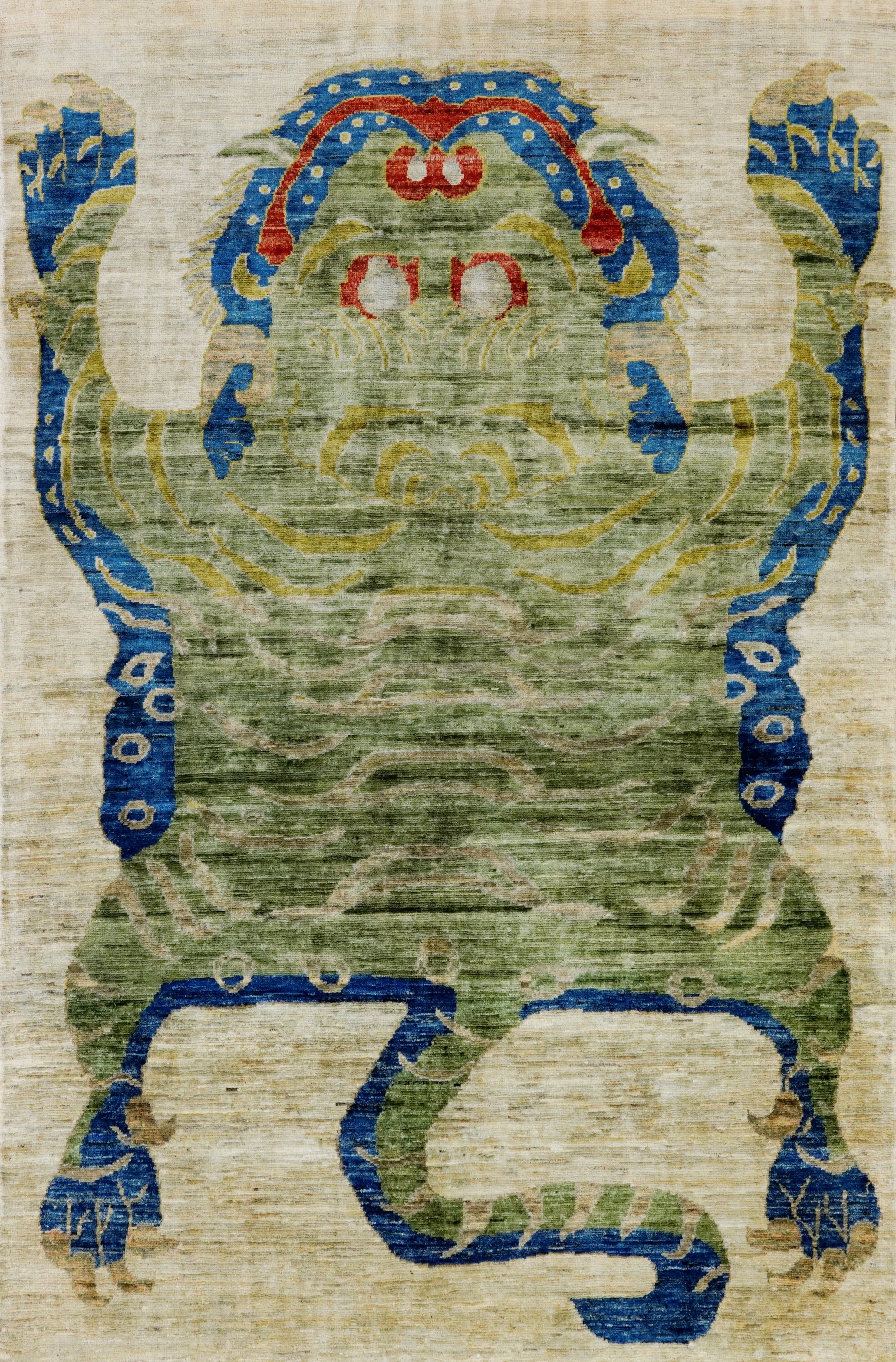 4x6 Ft Green Tiger Rug - Hand Knotted Wool Rug