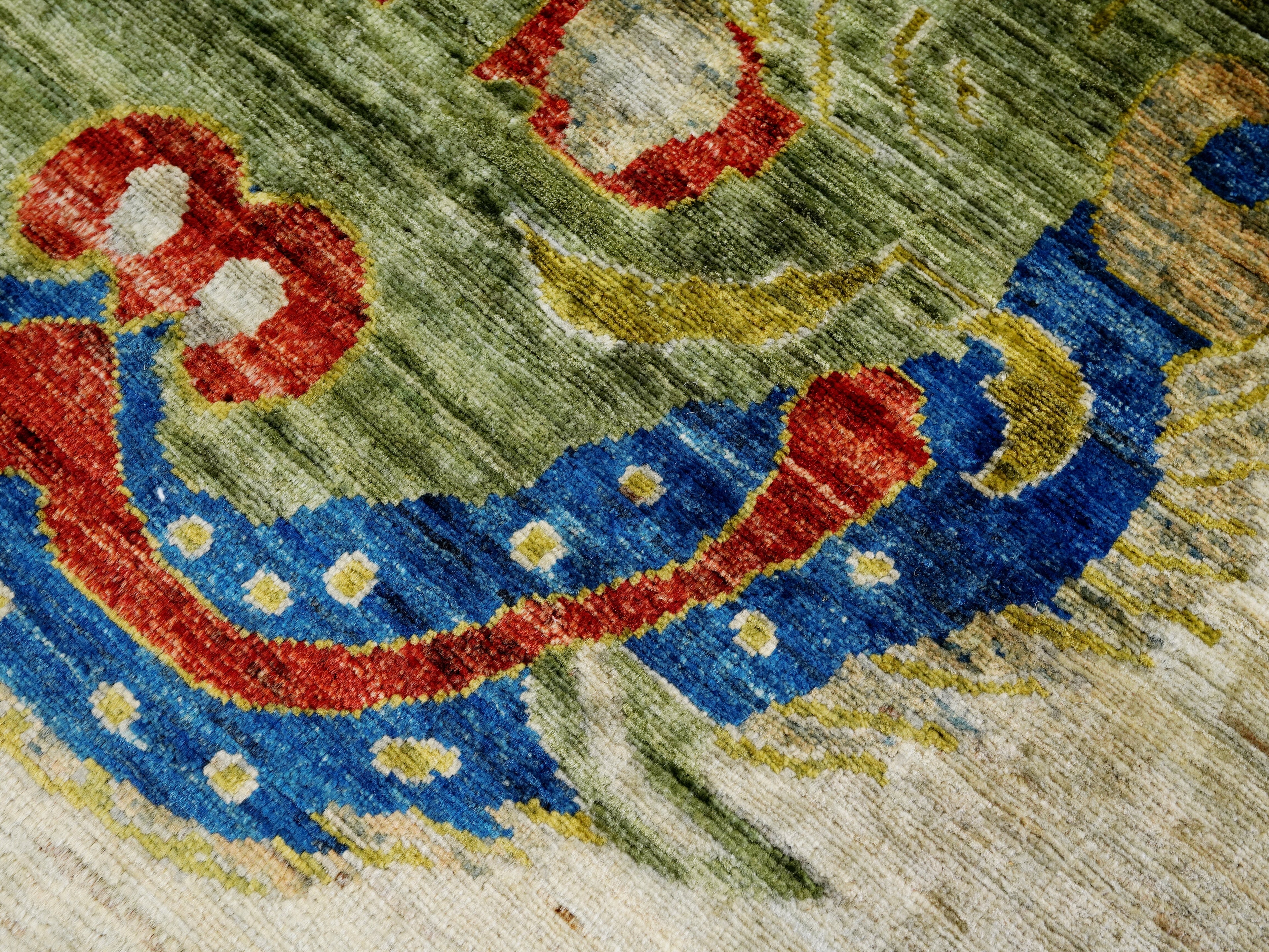4x6 Ft Green Tiger Rug - Hand Knotted Wool Rug