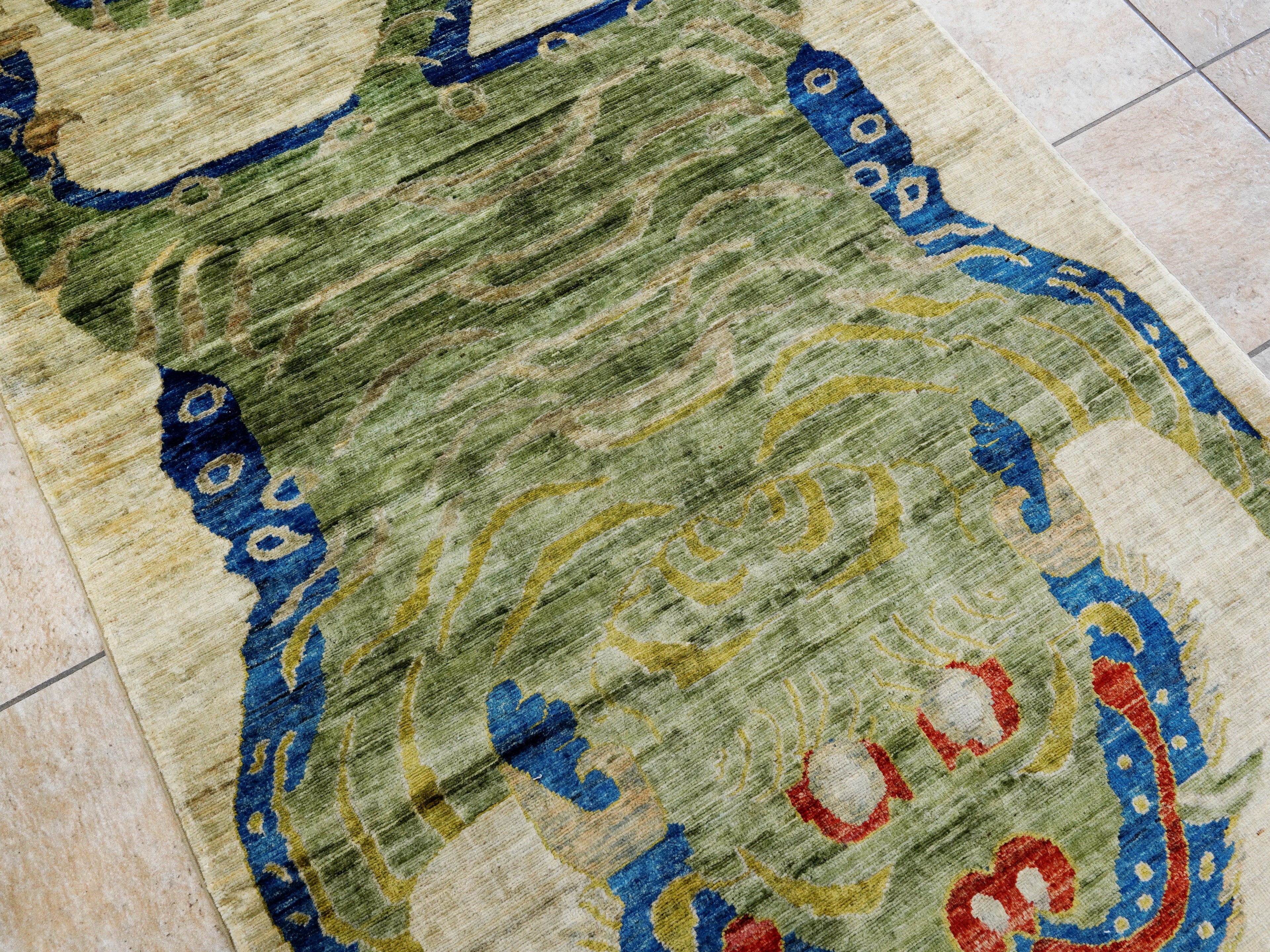 4x6 Ft Green Tiger Rug - Hand Knotted Wool Rug