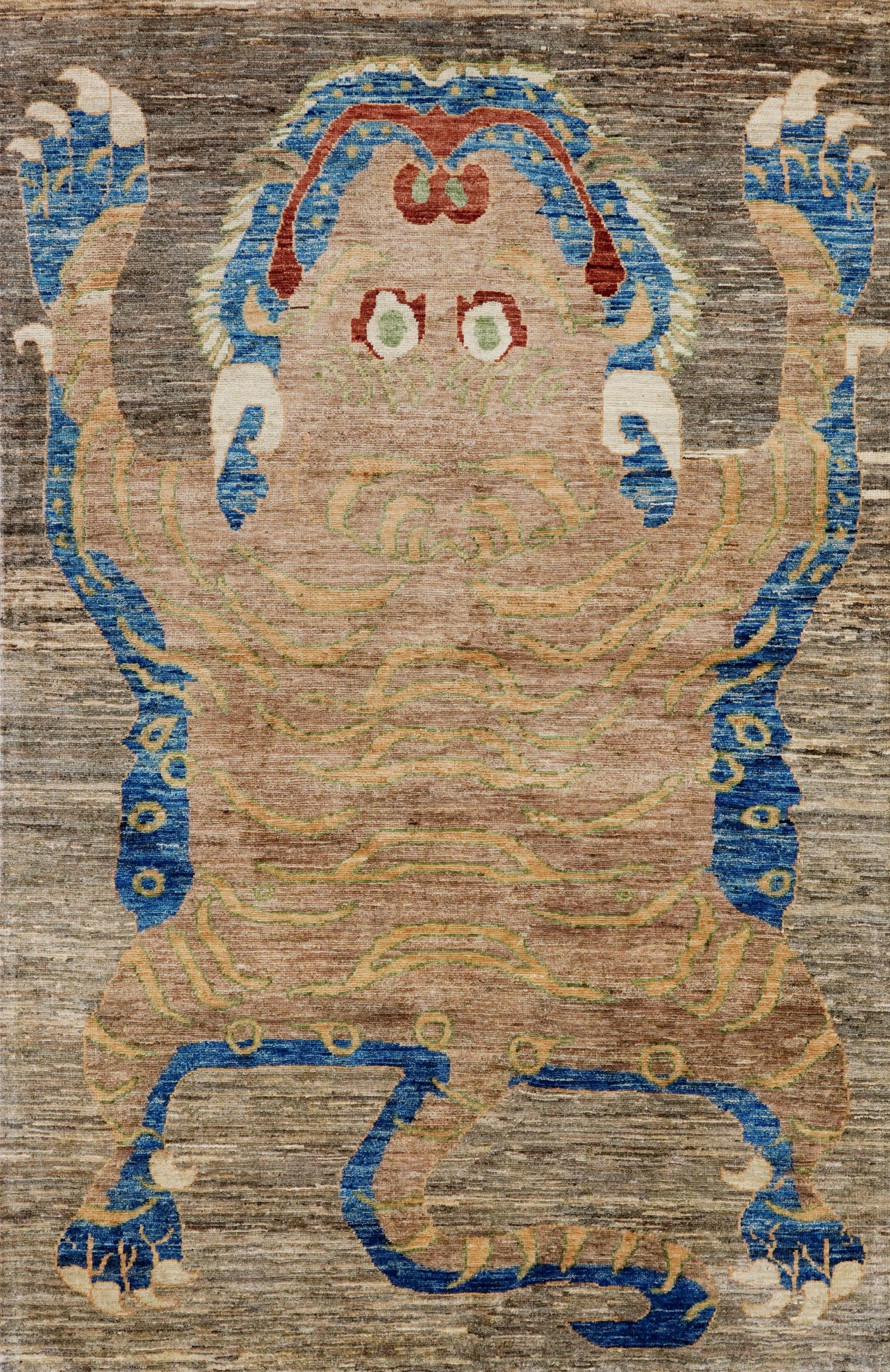 4x6 Ft Neutral Tiger Rug - Hand Knotted Wool Rug