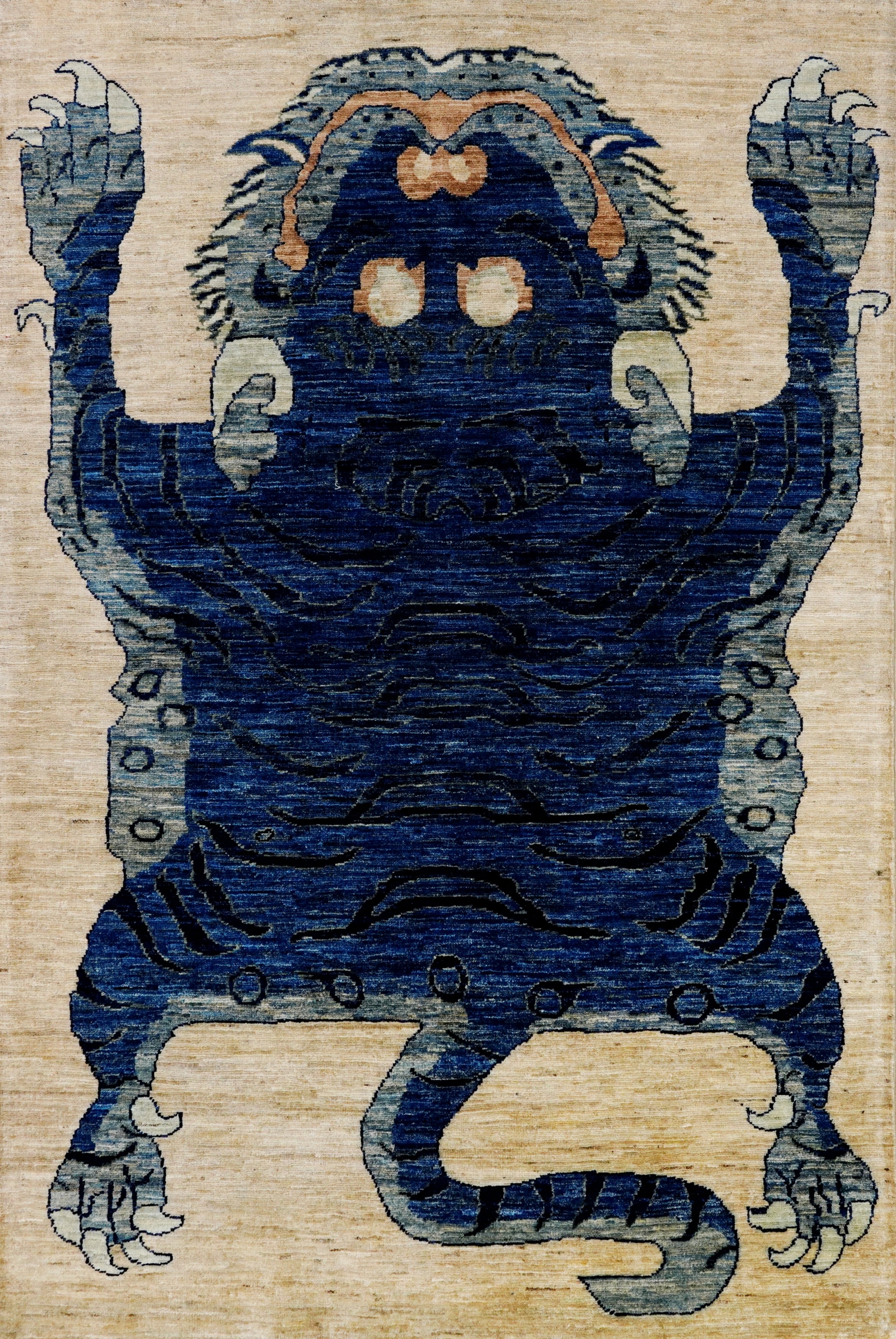 4x6 Ft Blue Tiger Rug - Hand Knotted Wool Rug
