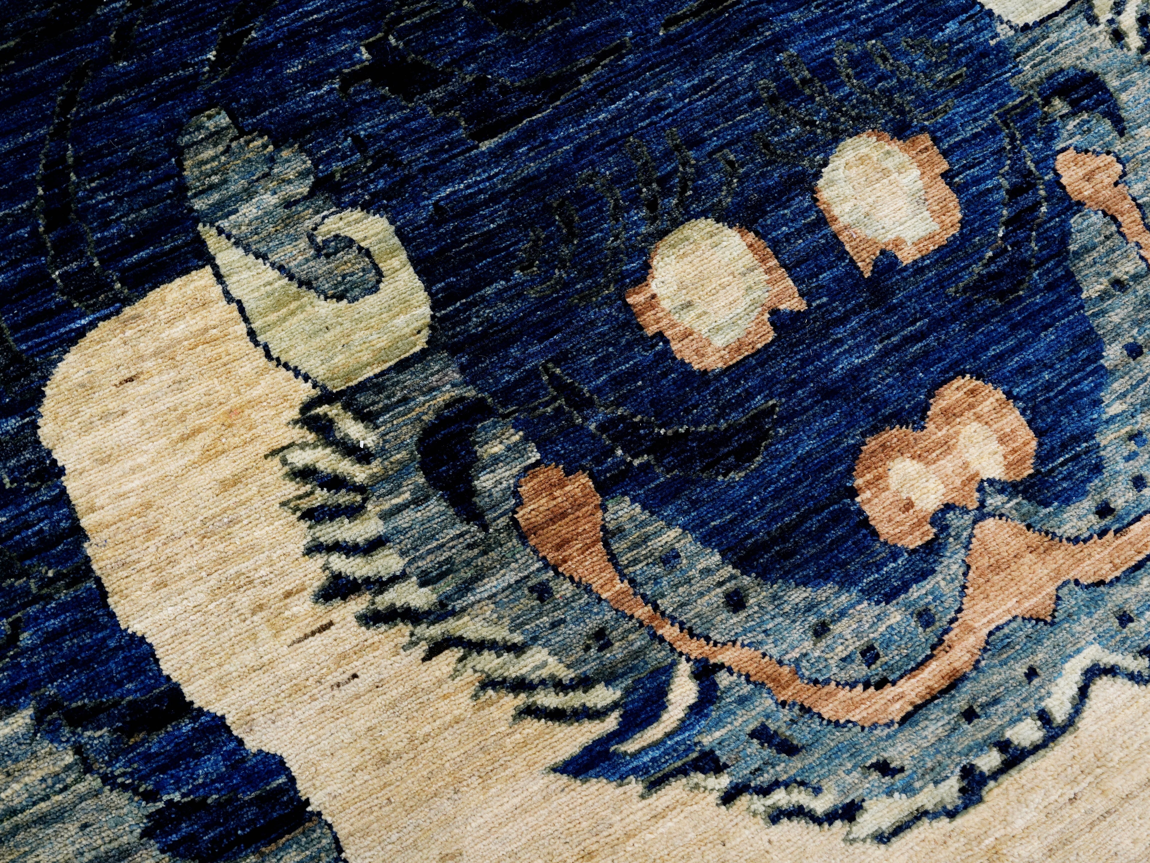 4x6 Ft Blue Tiger Rug - Hand Knotted Wool Rug
