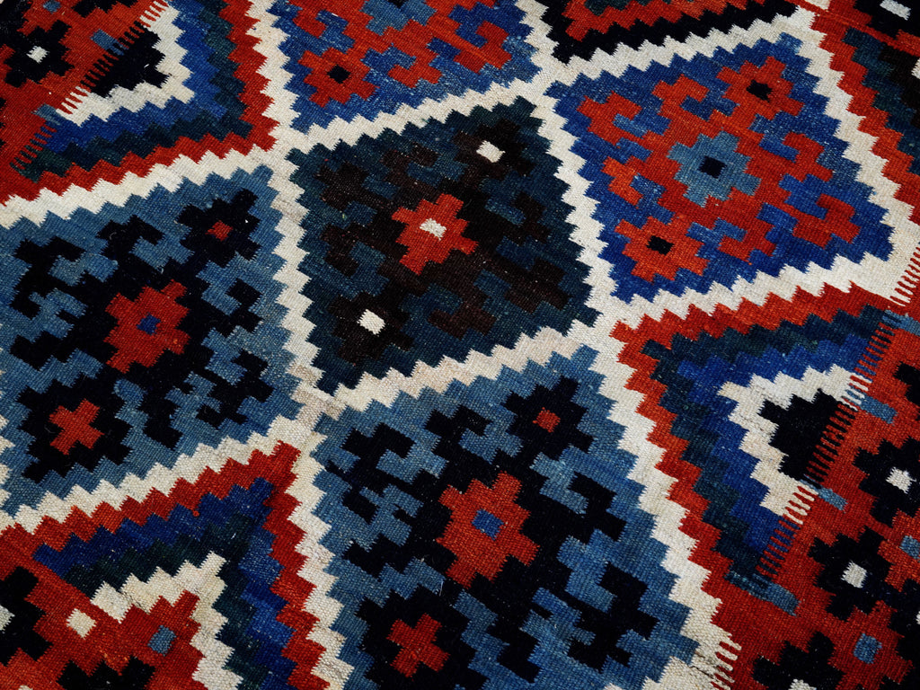 4x4 Ft Blue Square Killim Rug - Afghan Handwoven Flatweave