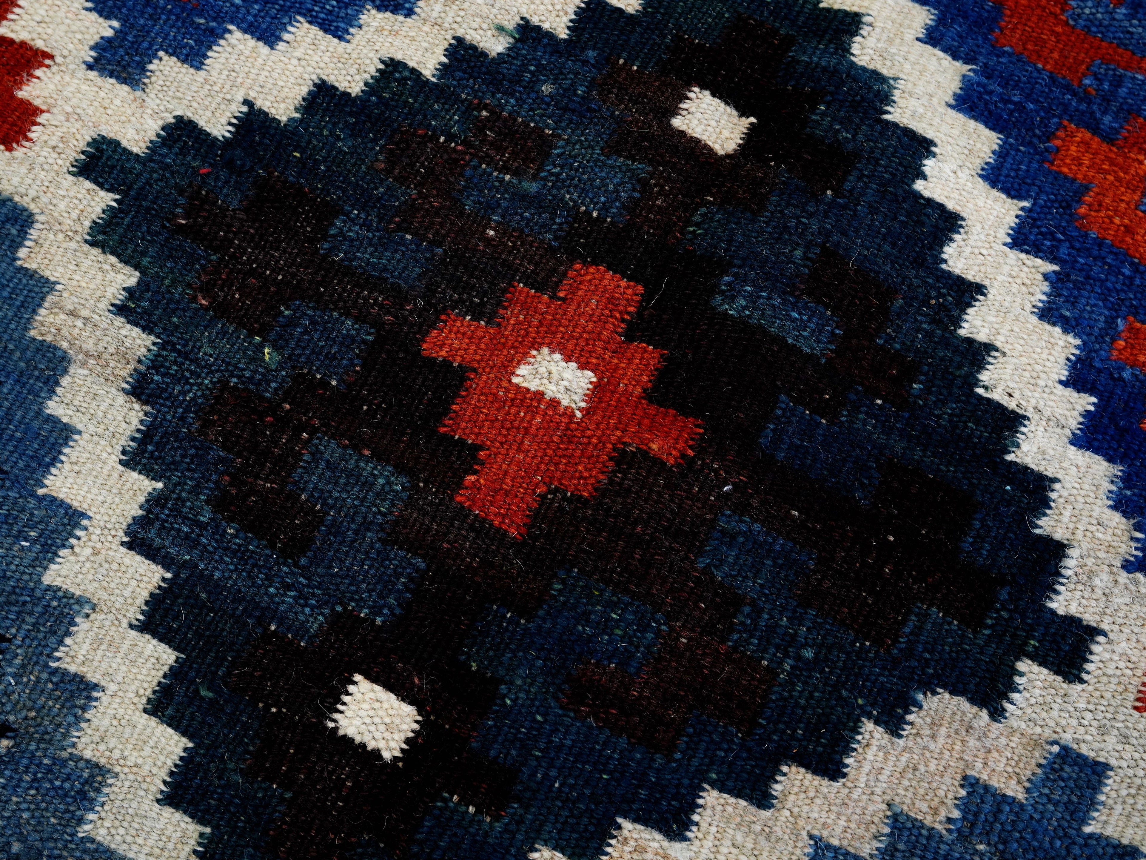 4x4 Ft Blue Square Killim Rug - Afghan Handwoven Flatweave