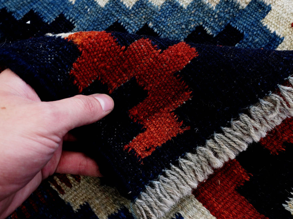4x4 Ft Blue Square Killim Rug - Afghan Handwoven Flatweave