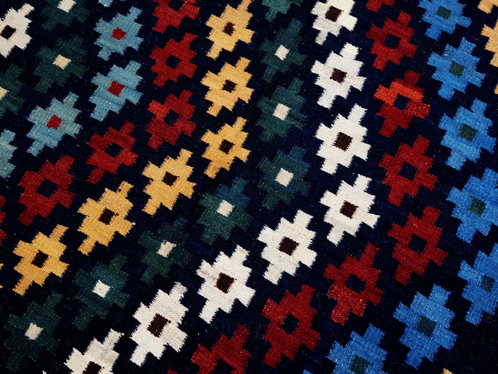 4x6 Ft Navy Blue Kilim Rug - Tribal Flat Weave