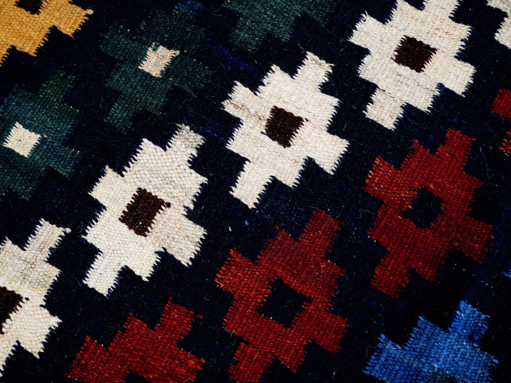 4x6 Ft Navy Blue Kilim Rug - Tribal Flat Weave