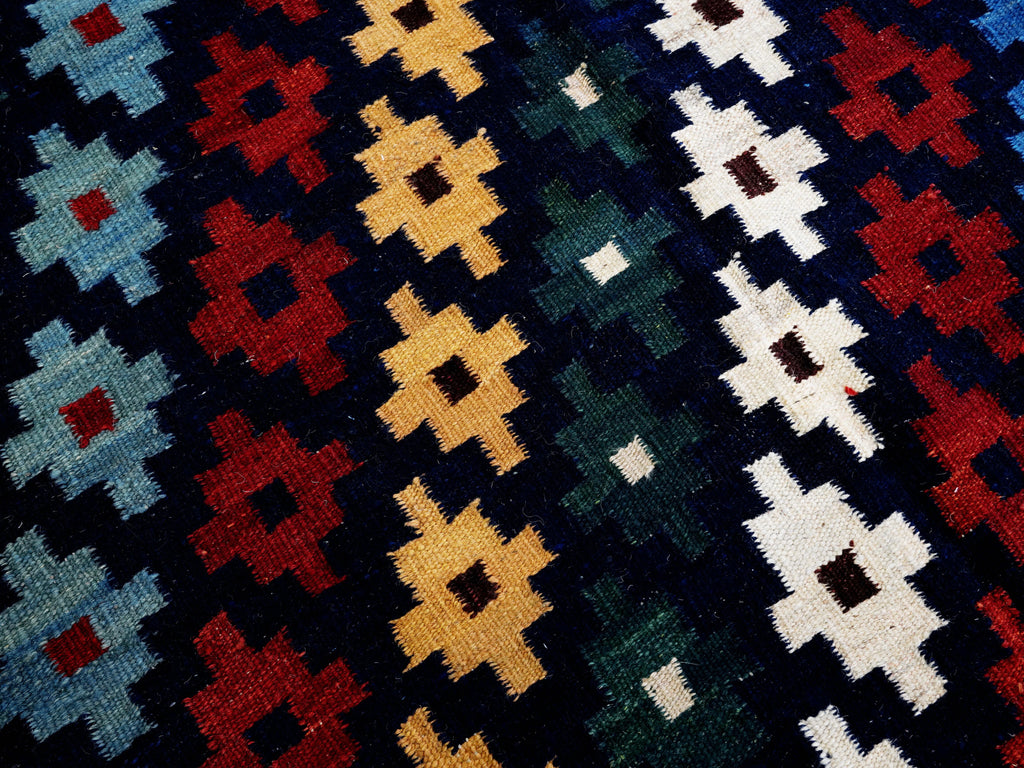 4x6 Ft Navy Blue Kilim Rug - Tribal Flat Weave