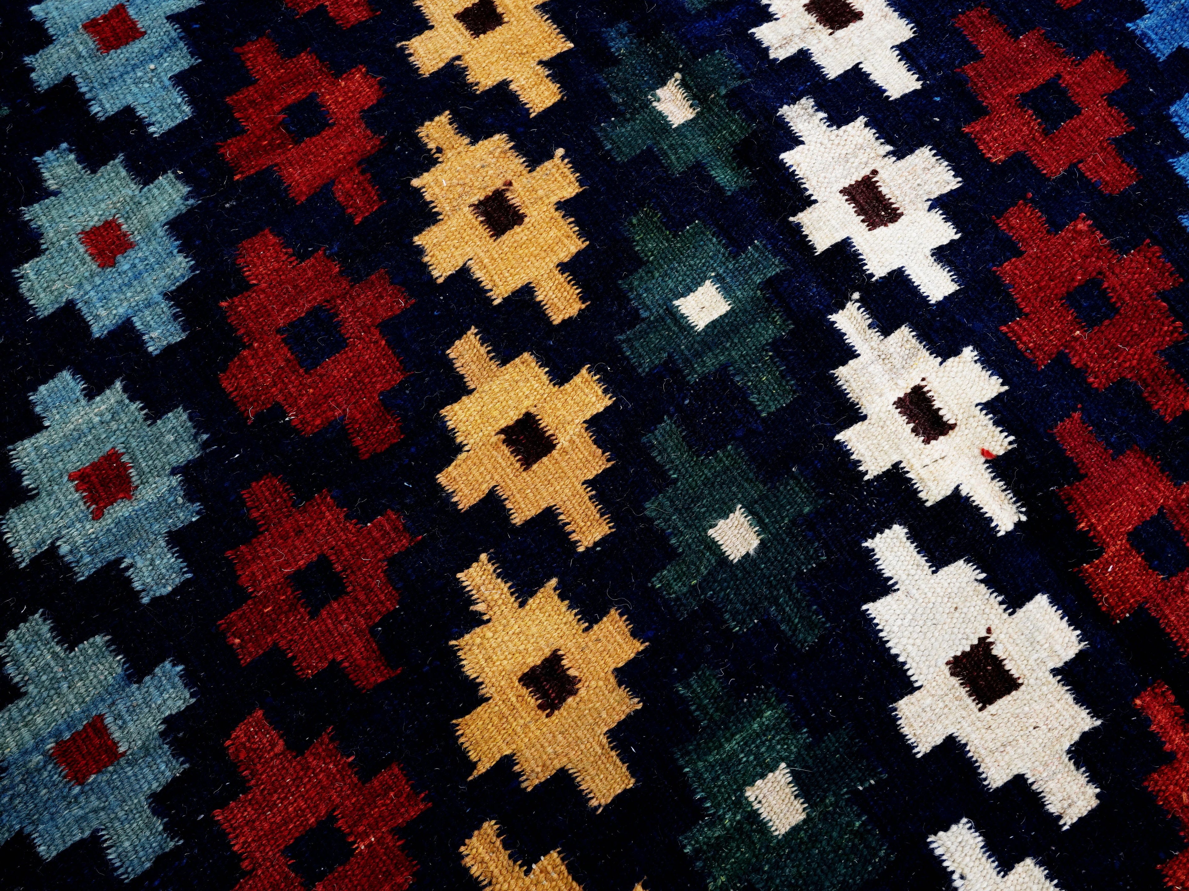 4x6 Ft Navy Blue Kilim Rug - Tribal Flat Weave