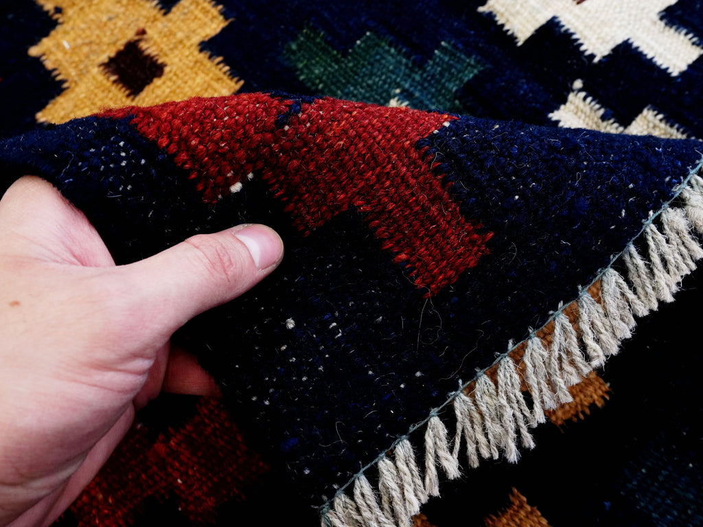 4x6 Ft Navy Blue Kilim Rug - Tribal Flat Weave