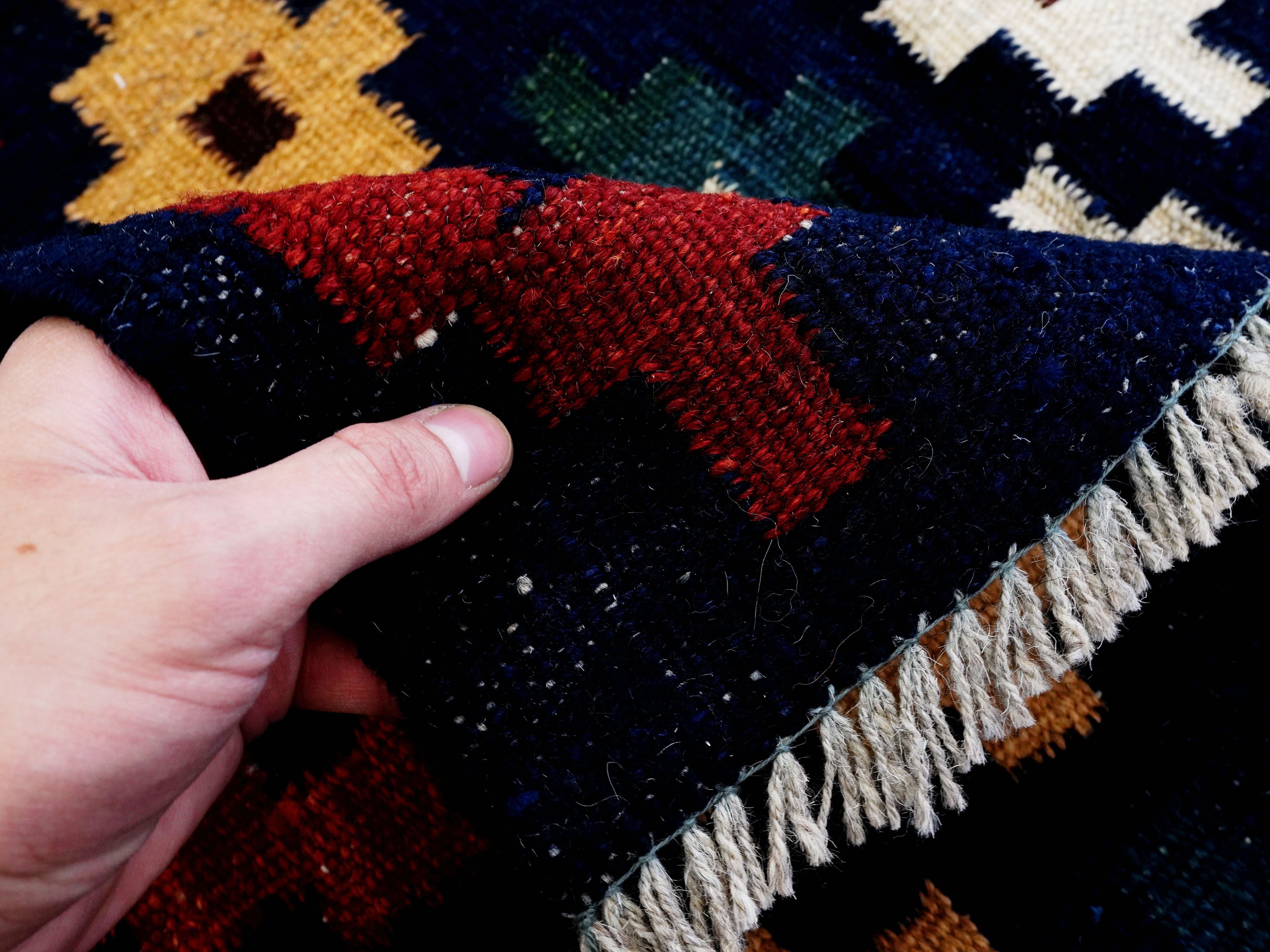 4x6 Ft Navy Blue Kilim Rug - Tribal Flat Weave