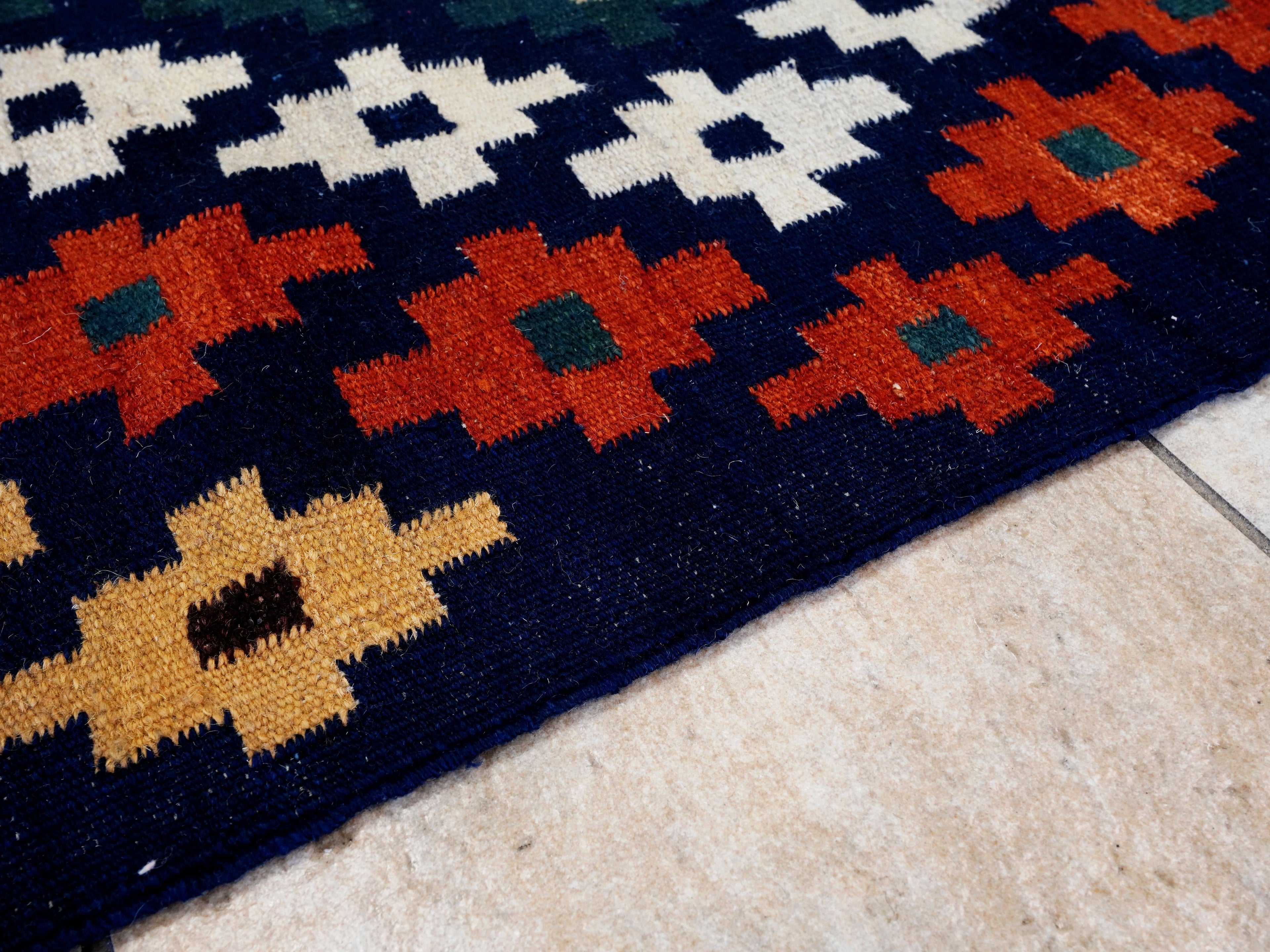 4x6 Ft Navy Blue Kilim Rug - Tribal Flat Weave