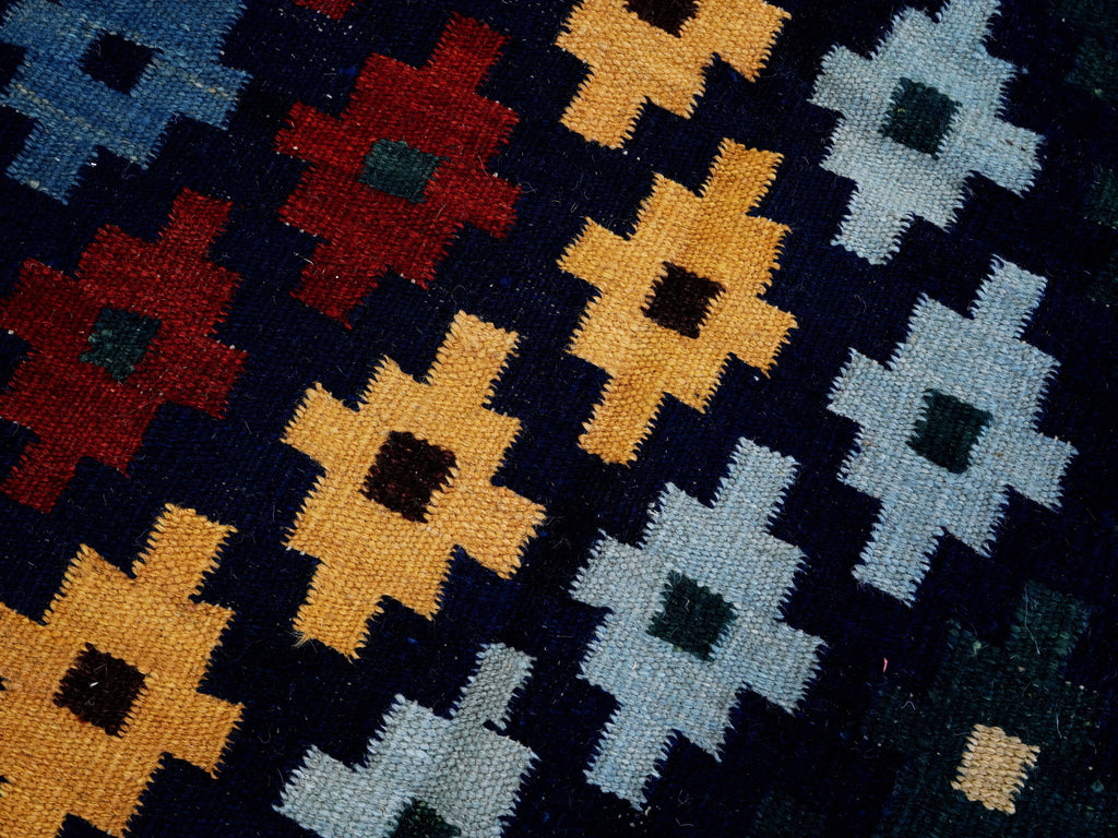 4x6 Ft Navy Blue Kilim Rug - Tribal Flat Weave