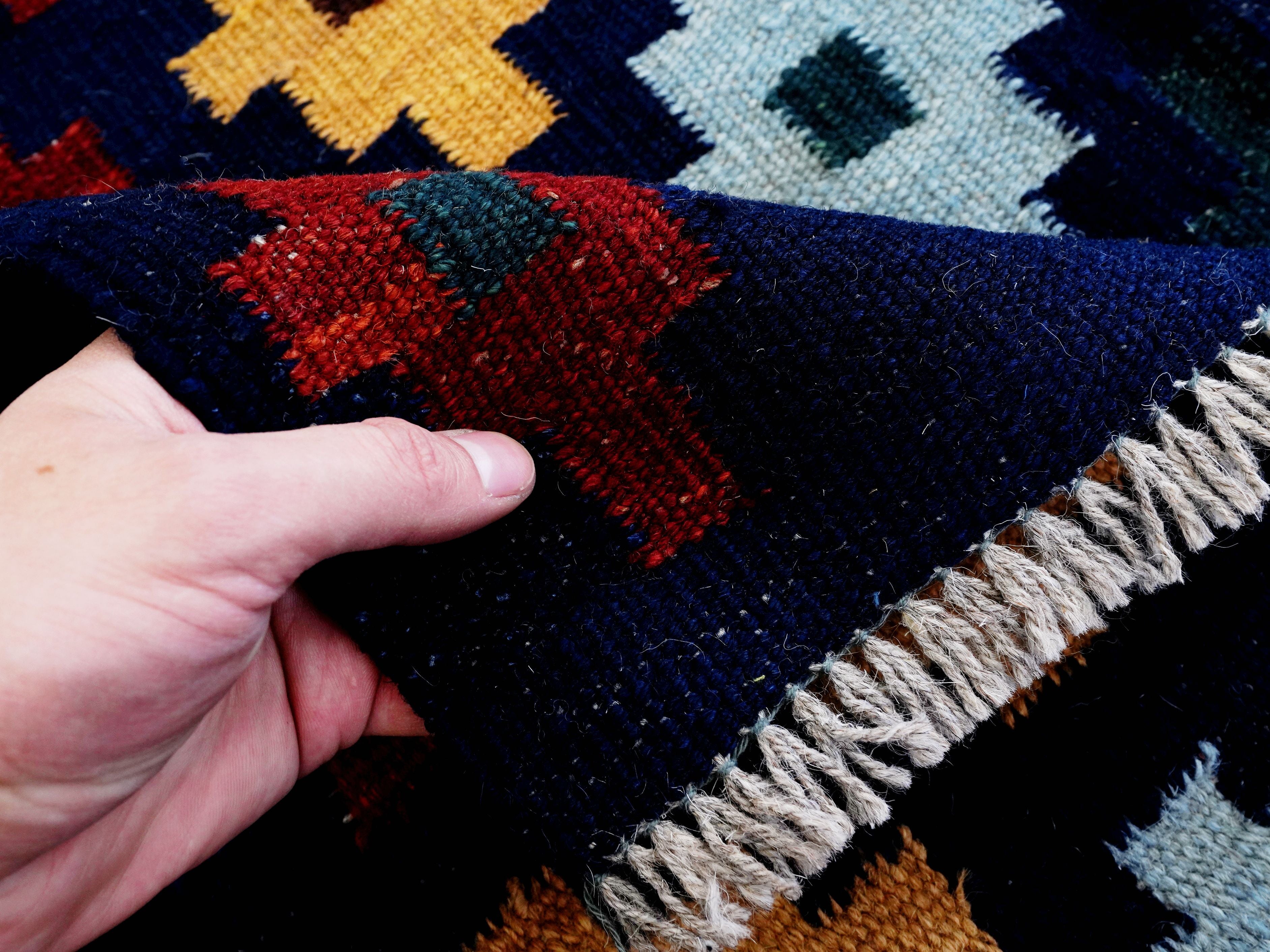 4x6 Ft Navy Blue Kilim Rug - Tribal Flat Weave