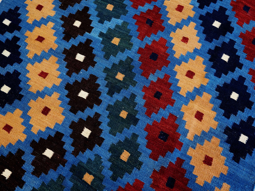 4x6 Ft Blue Kilim Rug - Tribal Flat Weave - Scandinavian Design
