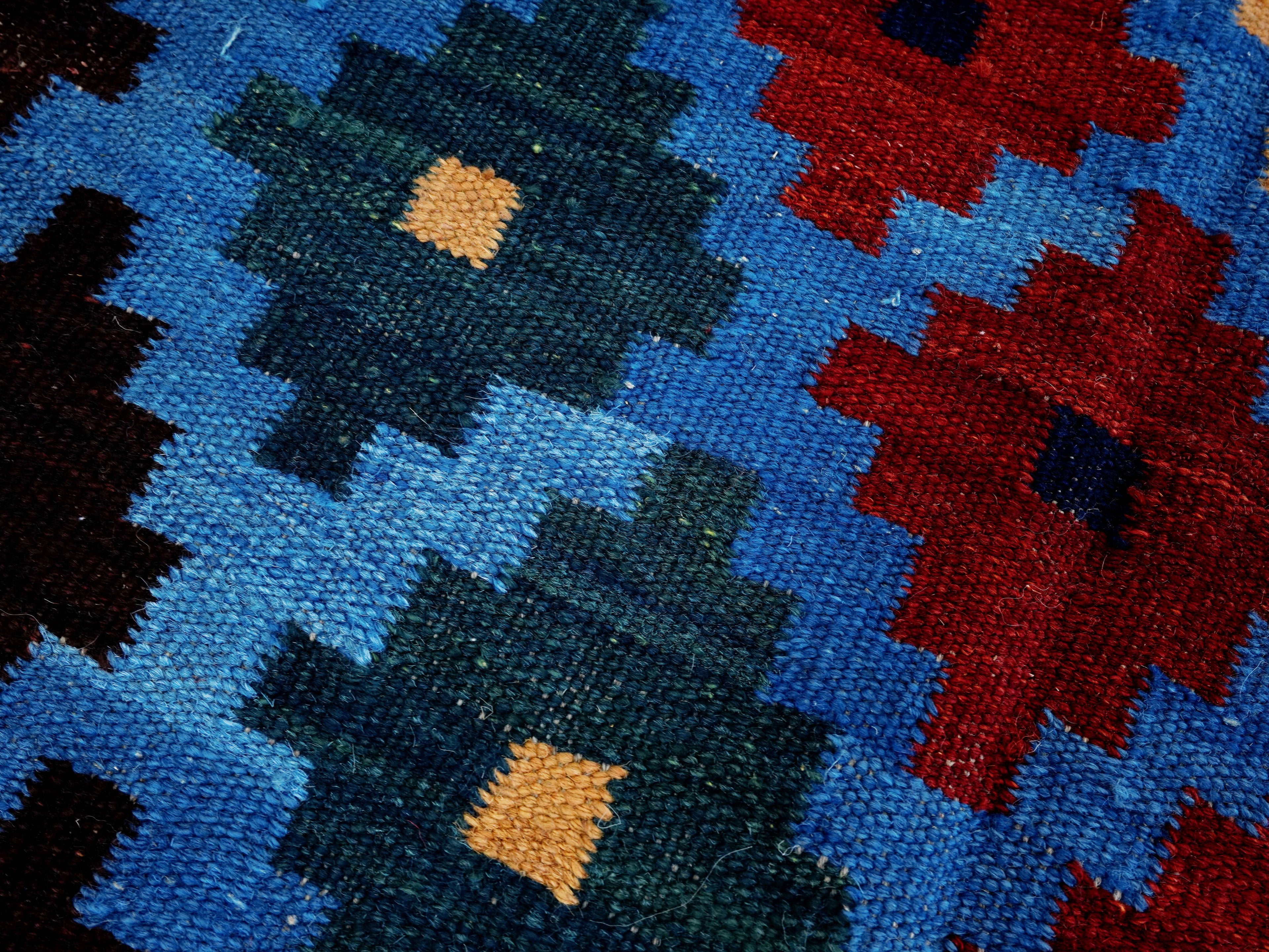 4x6 Ft Blue Kilim Rug - Tribal Flat Weave - Scandinavian Design