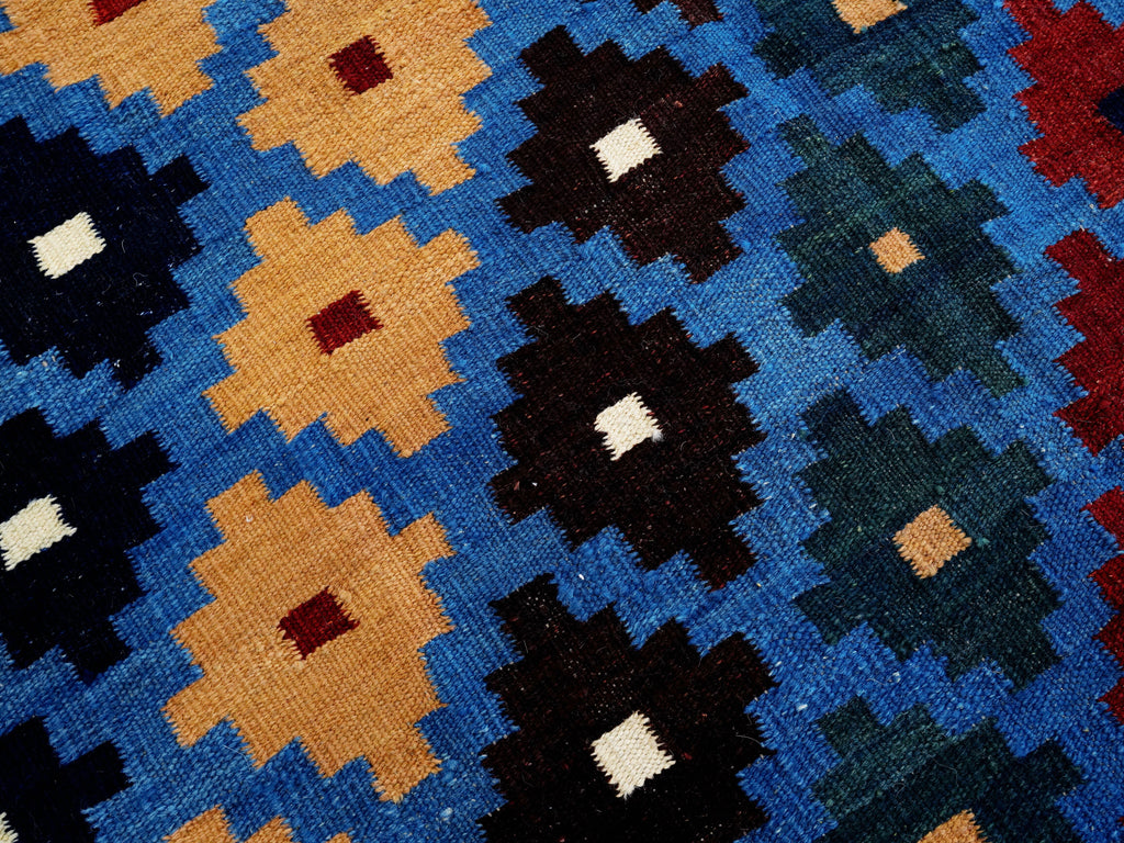 4x6 Ft Blue Kilim Rug - Tribal Flat Weave - Scandinavian Design