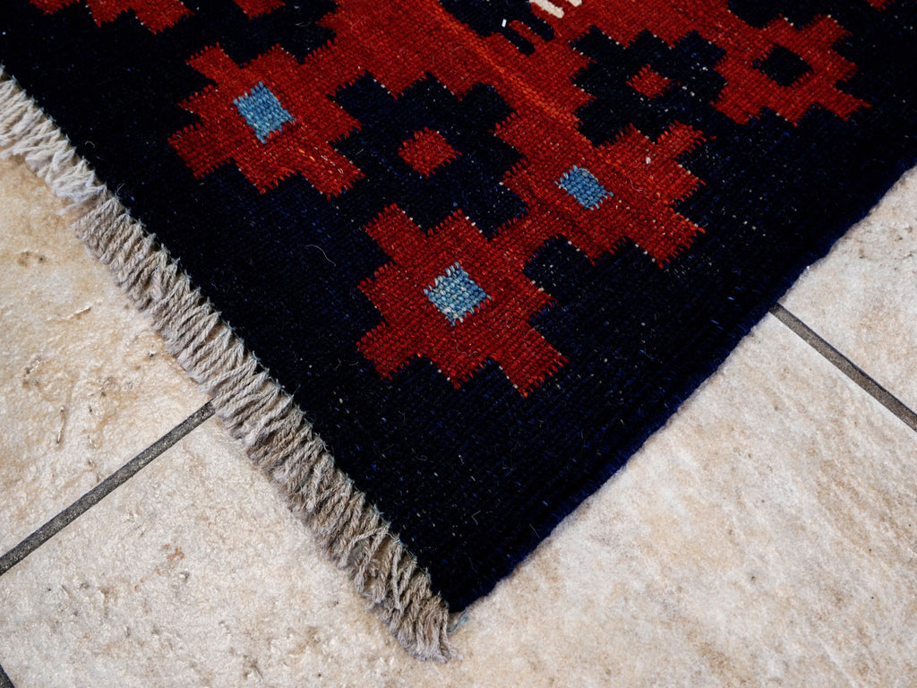 4x4 Ft Blue Square Killim Rug - Afghan Handwoven Flatweave