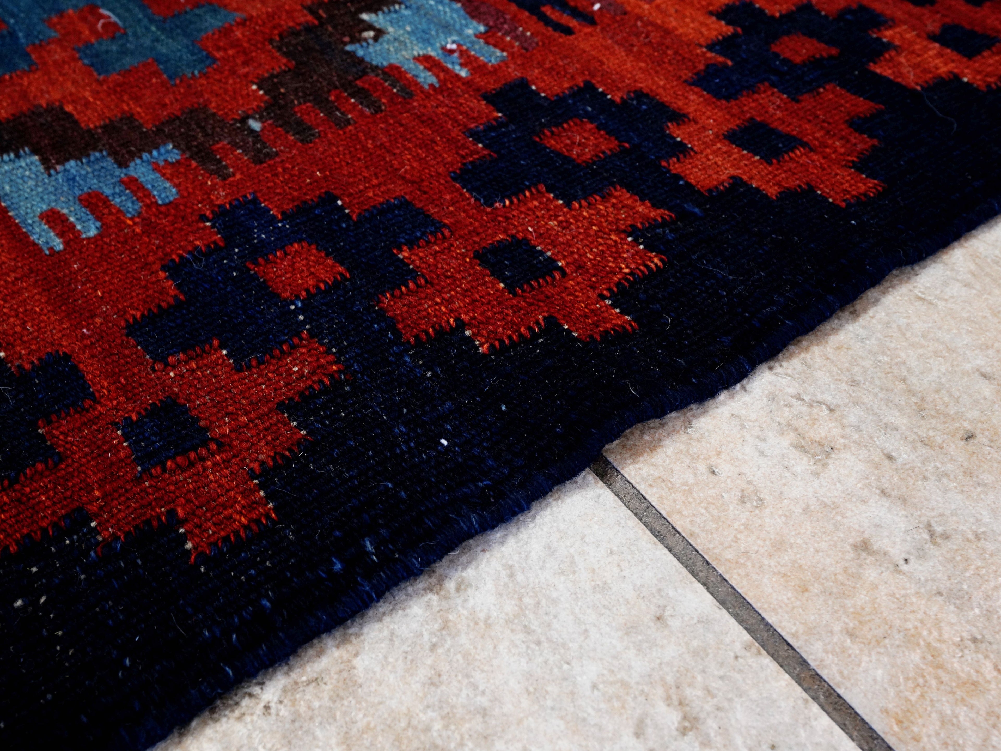 4x4 Ft Blue Square Killim Rug - Afghan Handwoven Flatweave