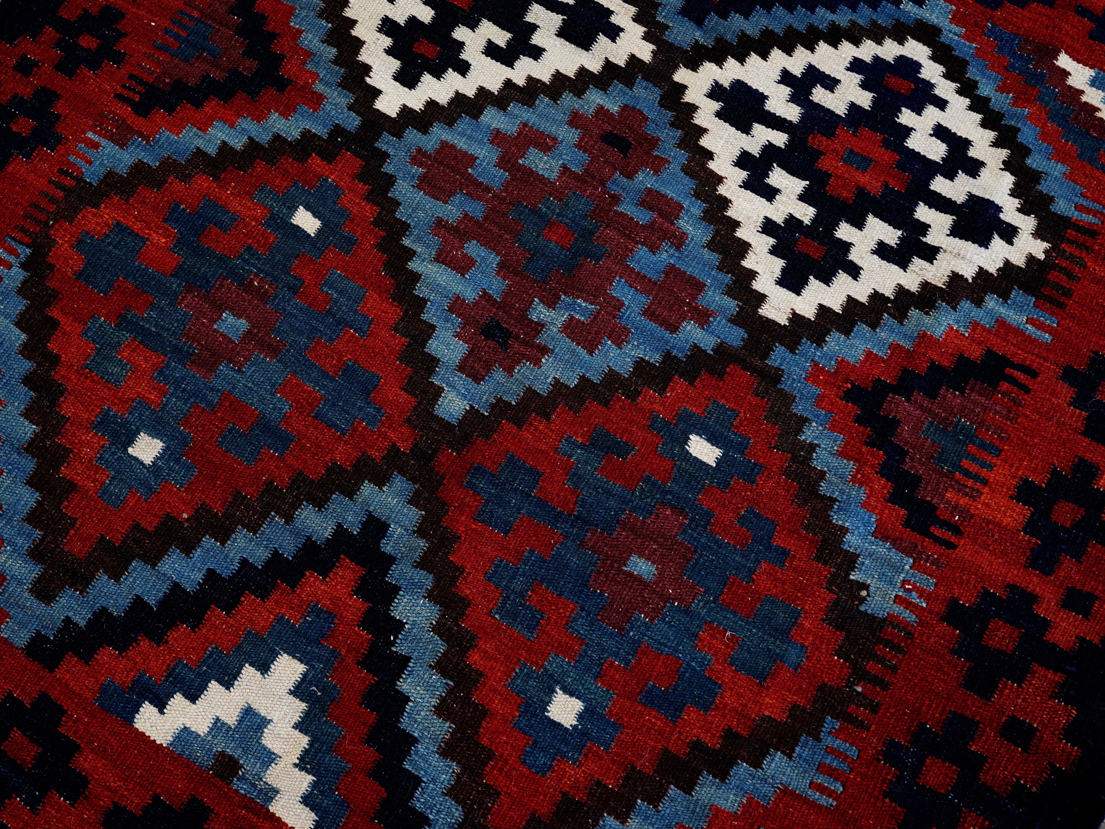 4x4 Ft Blue Square Killim Rug - Afghan Handwoven Flatweave