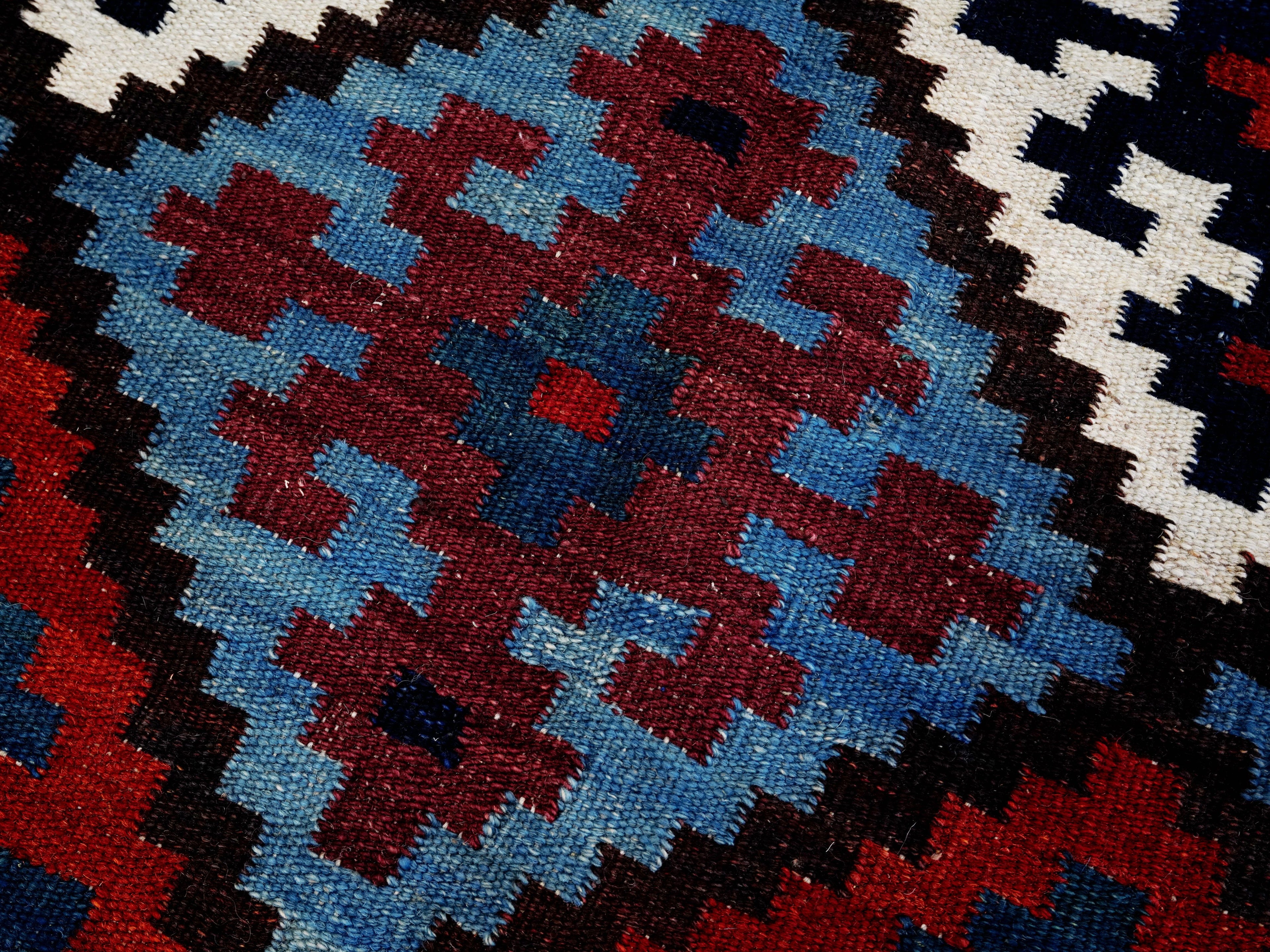 4x4 Ft Blue Square Killim Rug - Afghan Handwoven Flatweave